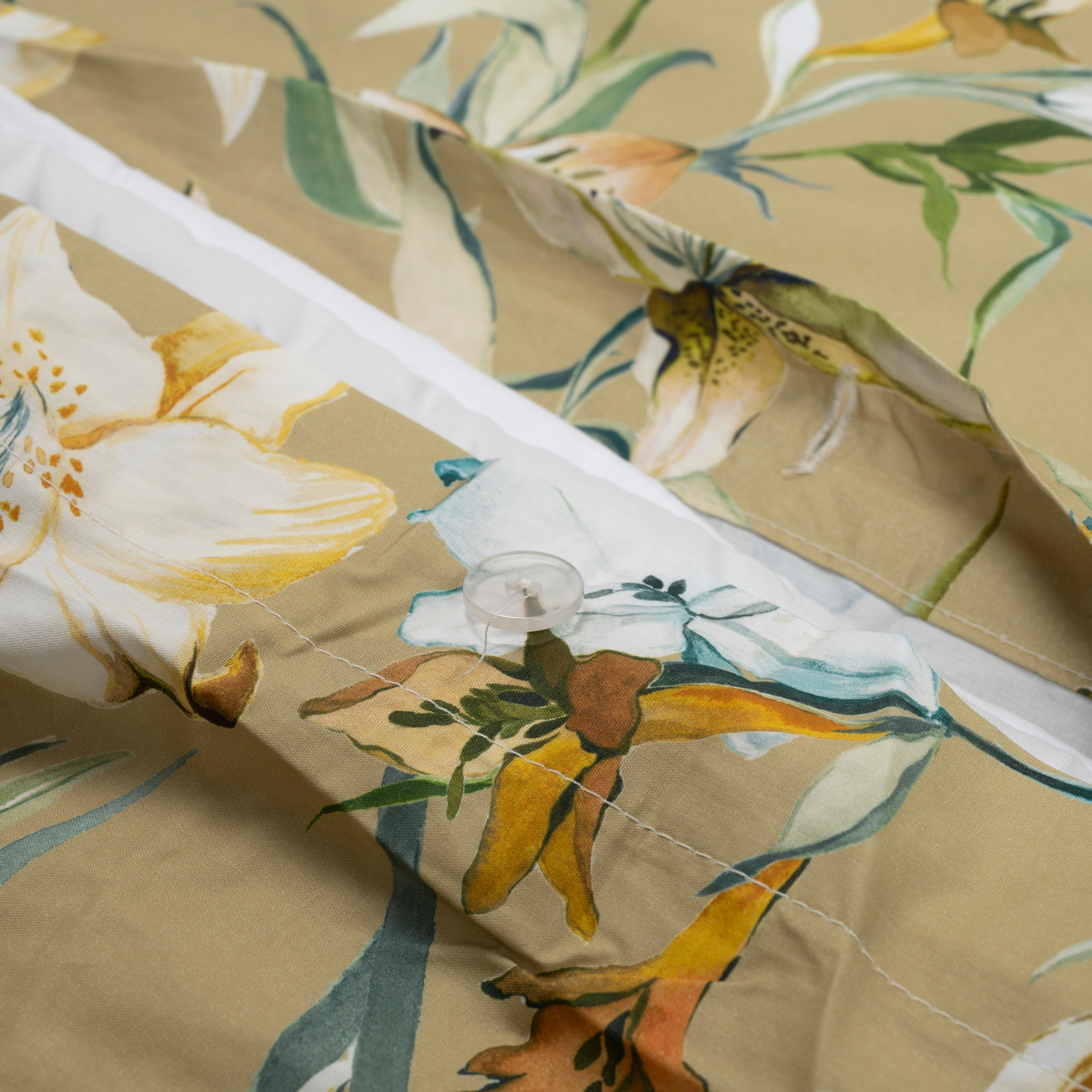 Capa de edredão Maratea Algodão flor 200 fios mostarda e bege para cama de 135cm - 7
