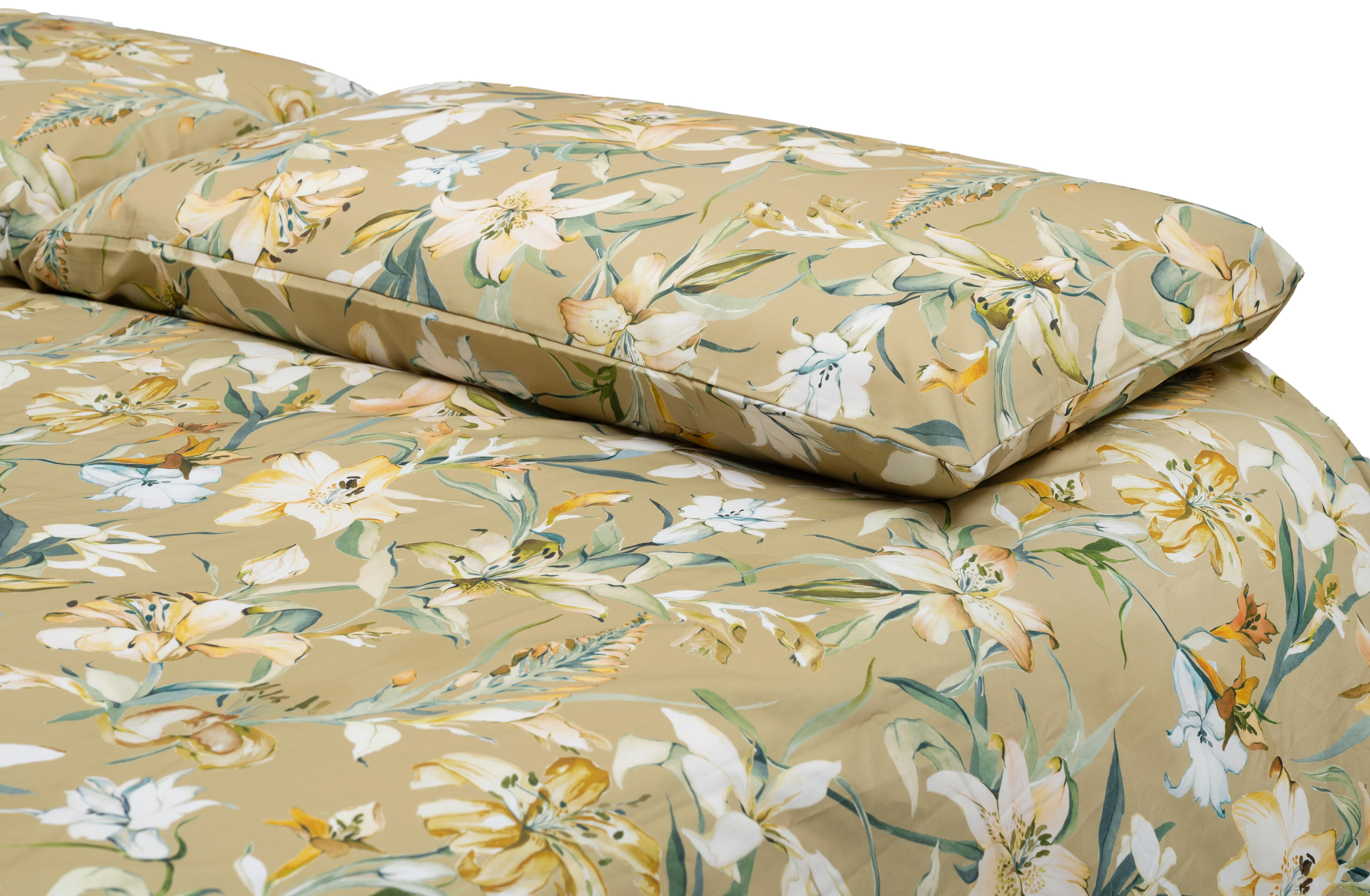 Capa de edredão Maratea Algodão flor 200 fios mostarda e bege para cama de 180cm - 3