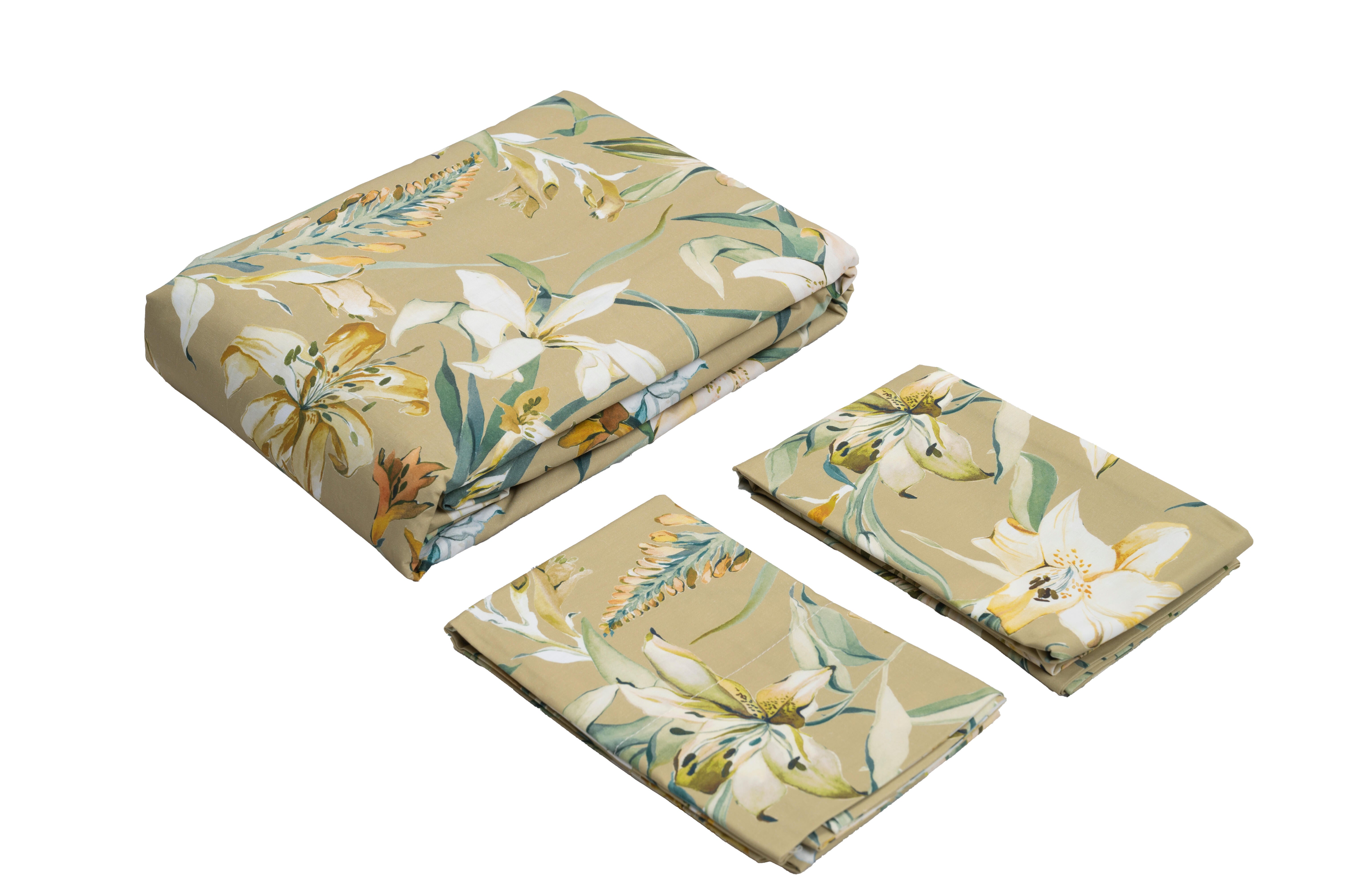 Capa de edredão Maratea Algodão flor 200 fios mostarda e bege para cama de 135cm - 11