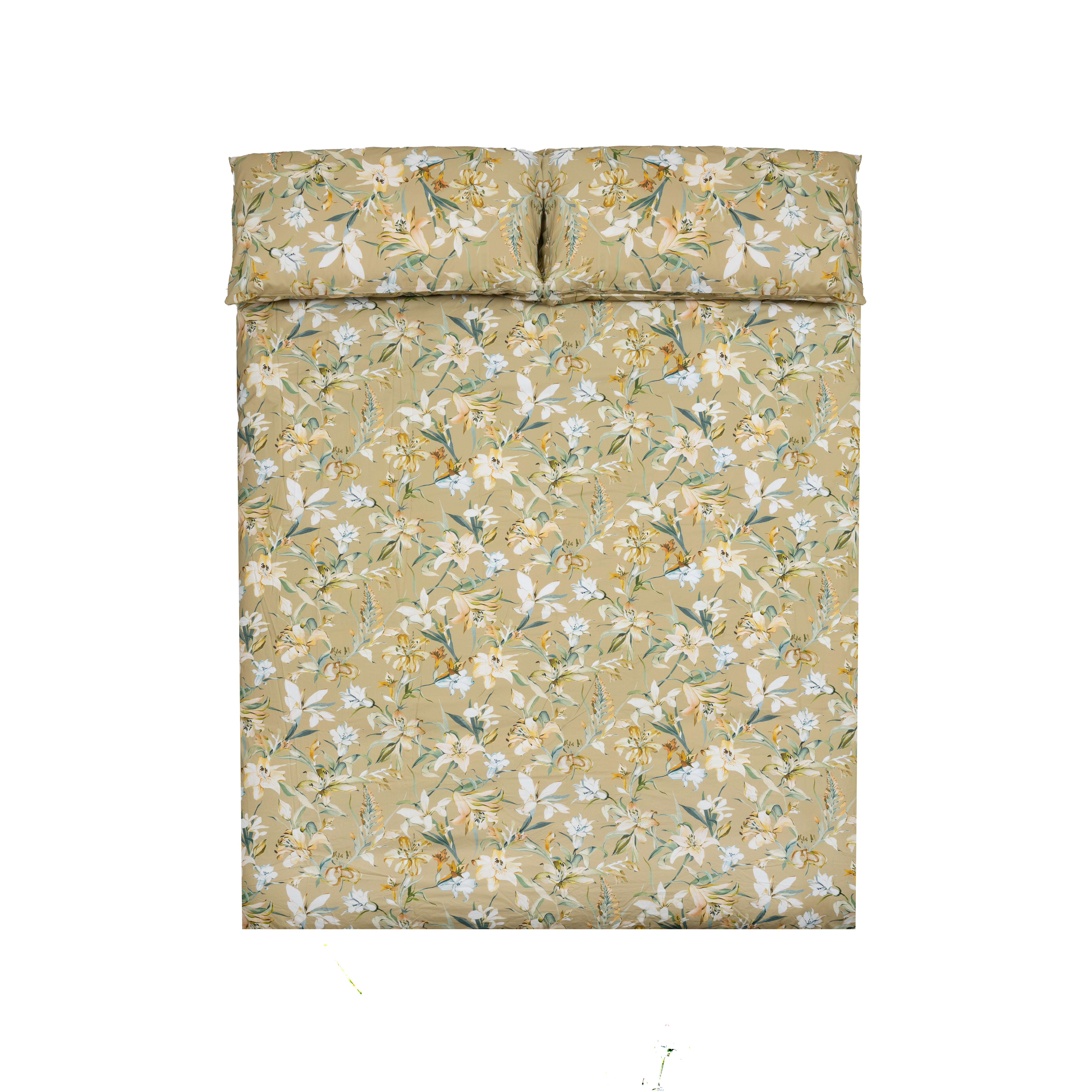 Capa de edredão Maratea Algodão flor 200 fios mostarda e bege para cama de 135cm - 10