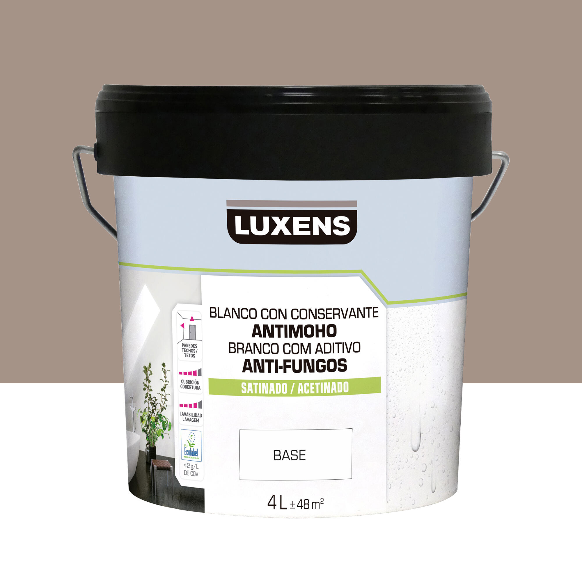 Pintura de interior color a tu gusto luxens color marrón intenso oscuro satinado 4l para paredes y techos