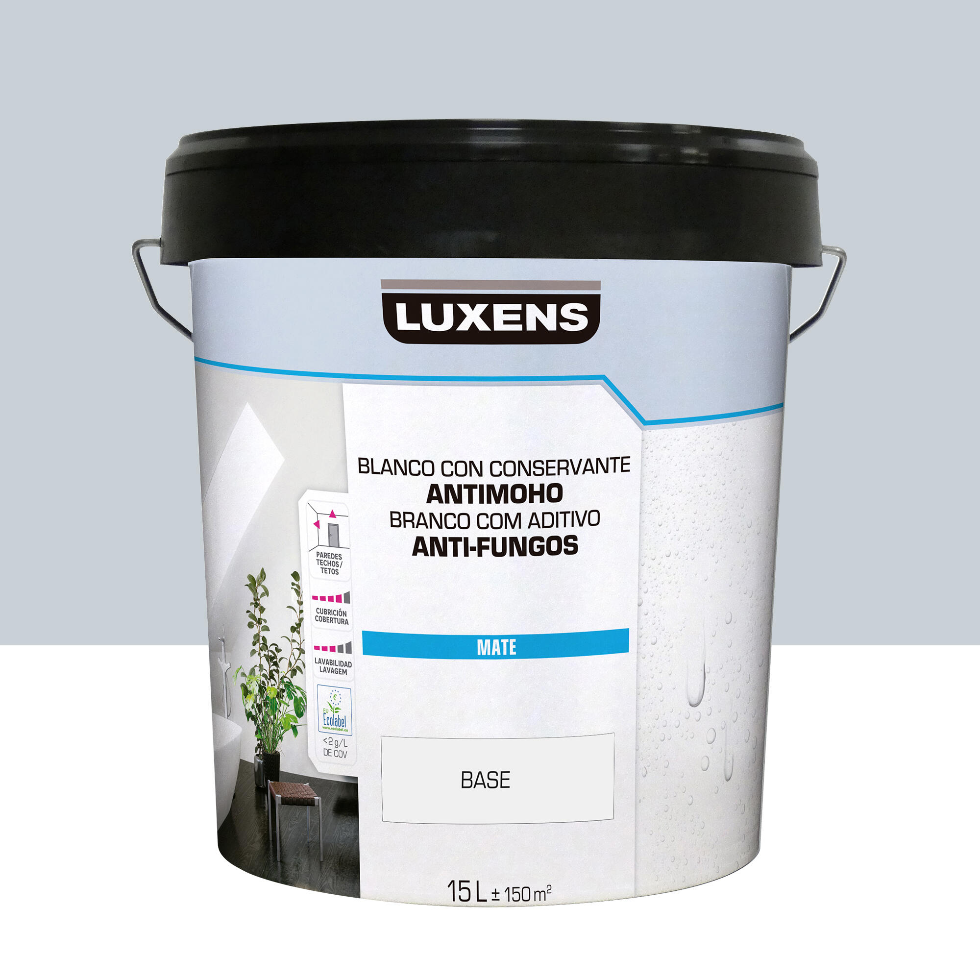 Pintura de interior color a tu gusto luxens color gris azulado medio luminoso mate 15l para paredes y techos