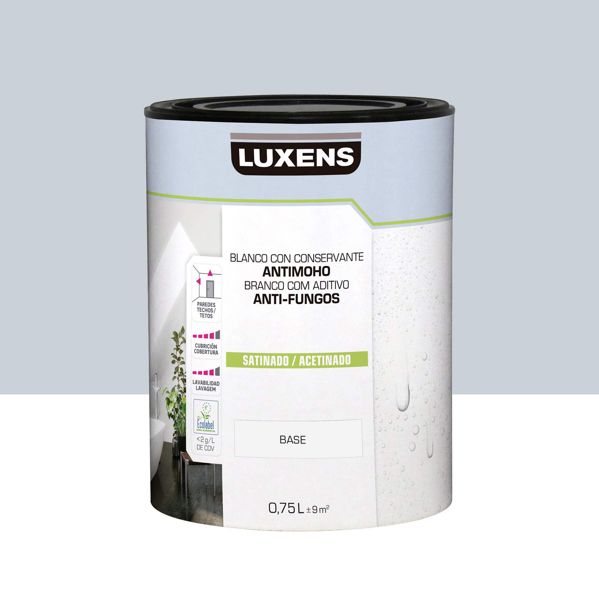 Pintura de interior color a tu gusto luxens color gris azulado medio luminoso satinado 750ml para paredes y techos