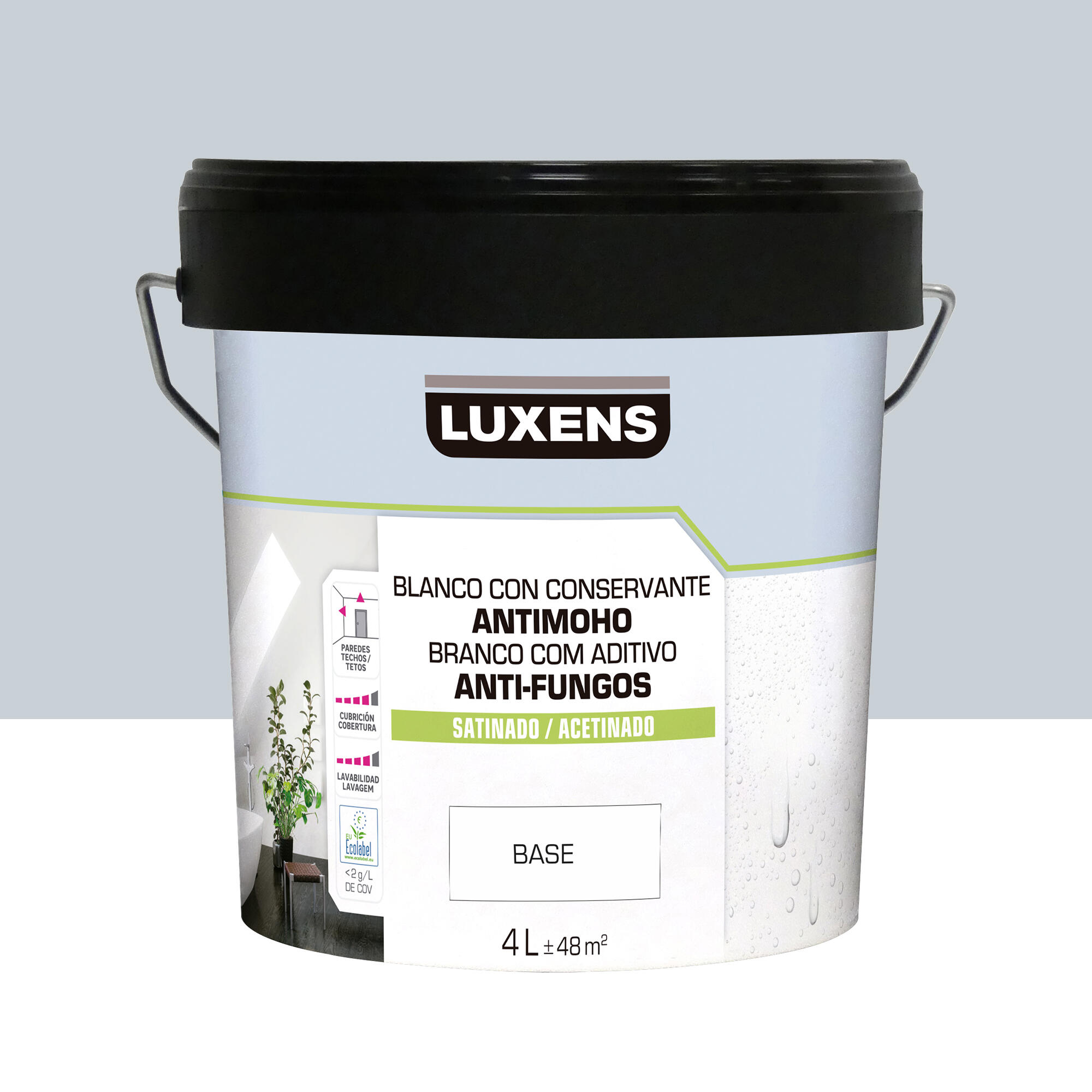Pintura de interior color a tu gusto luxens color gris azulado medio luminoso satinado 4l para paredes y techos
