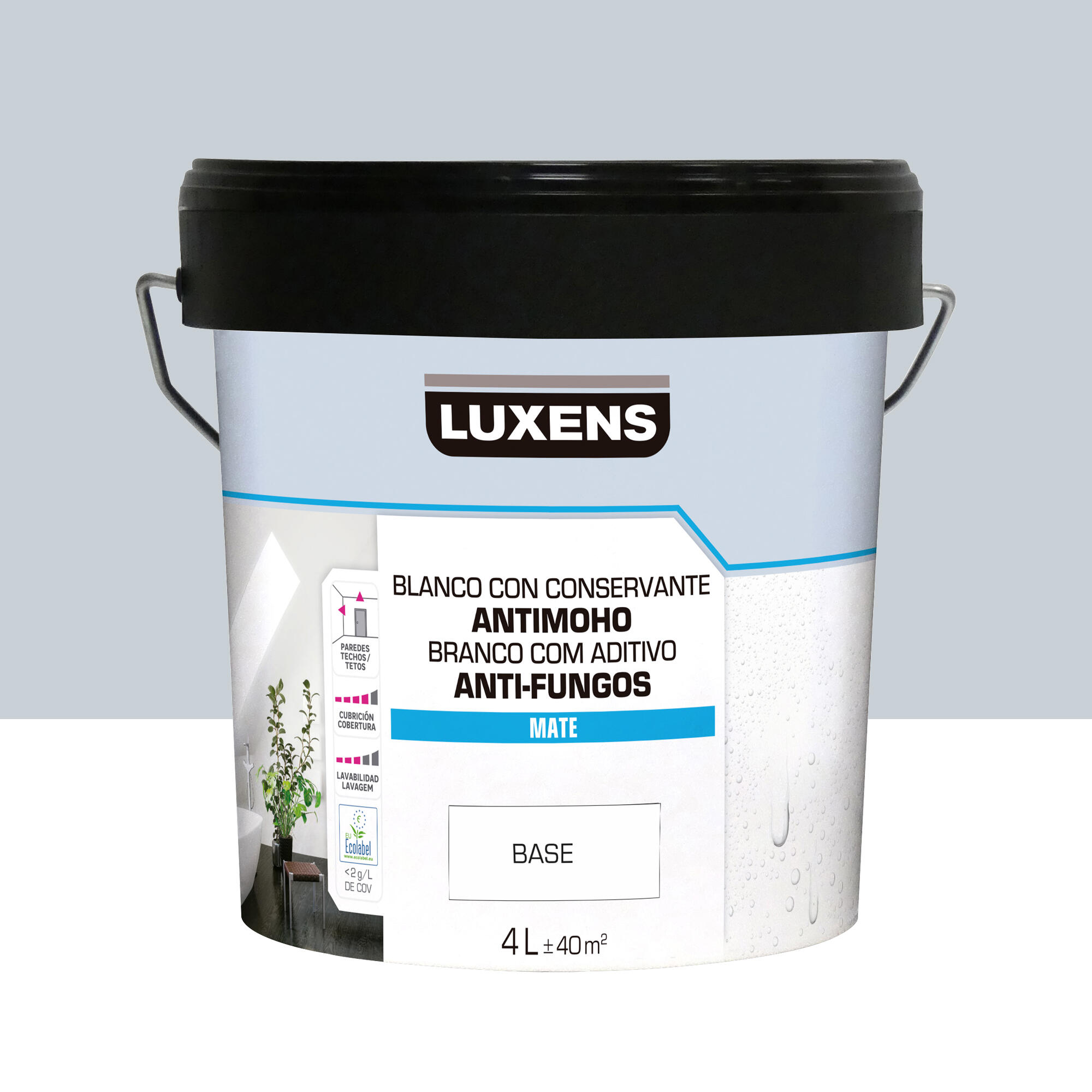 Pintura de interior color a tu gusto luxens color gris azulado medio luminoso mate 4l para paredes y techos