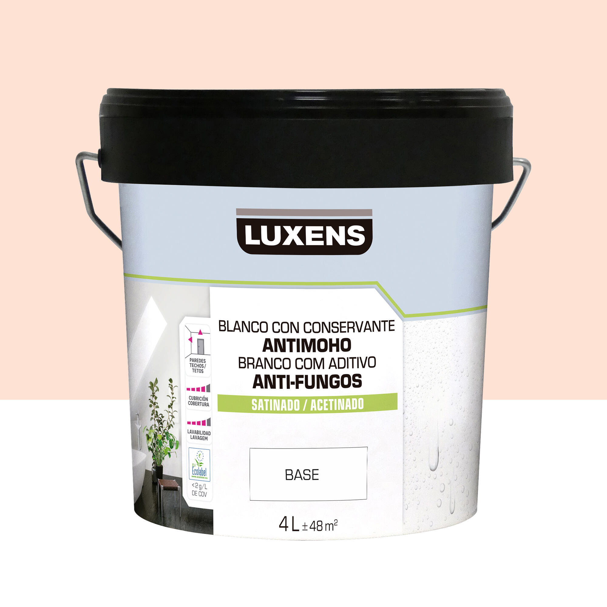 Pintura de interior color a tu gusto luxens color salmón suave empolvado satinado 4l para paredes y techos