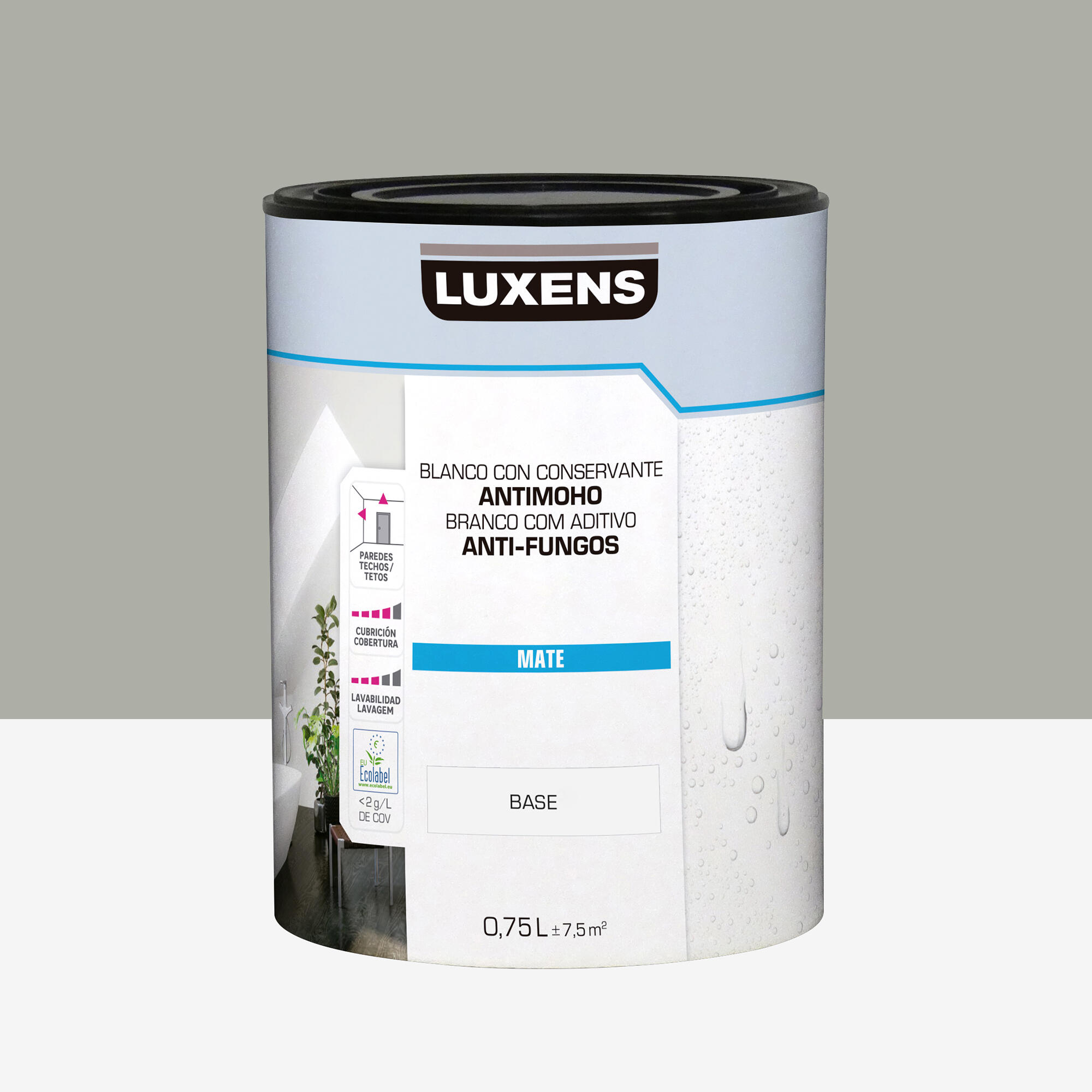 Pintura de interior luxens color a tu gusto gris muy intenso oscuro mate 0.75l