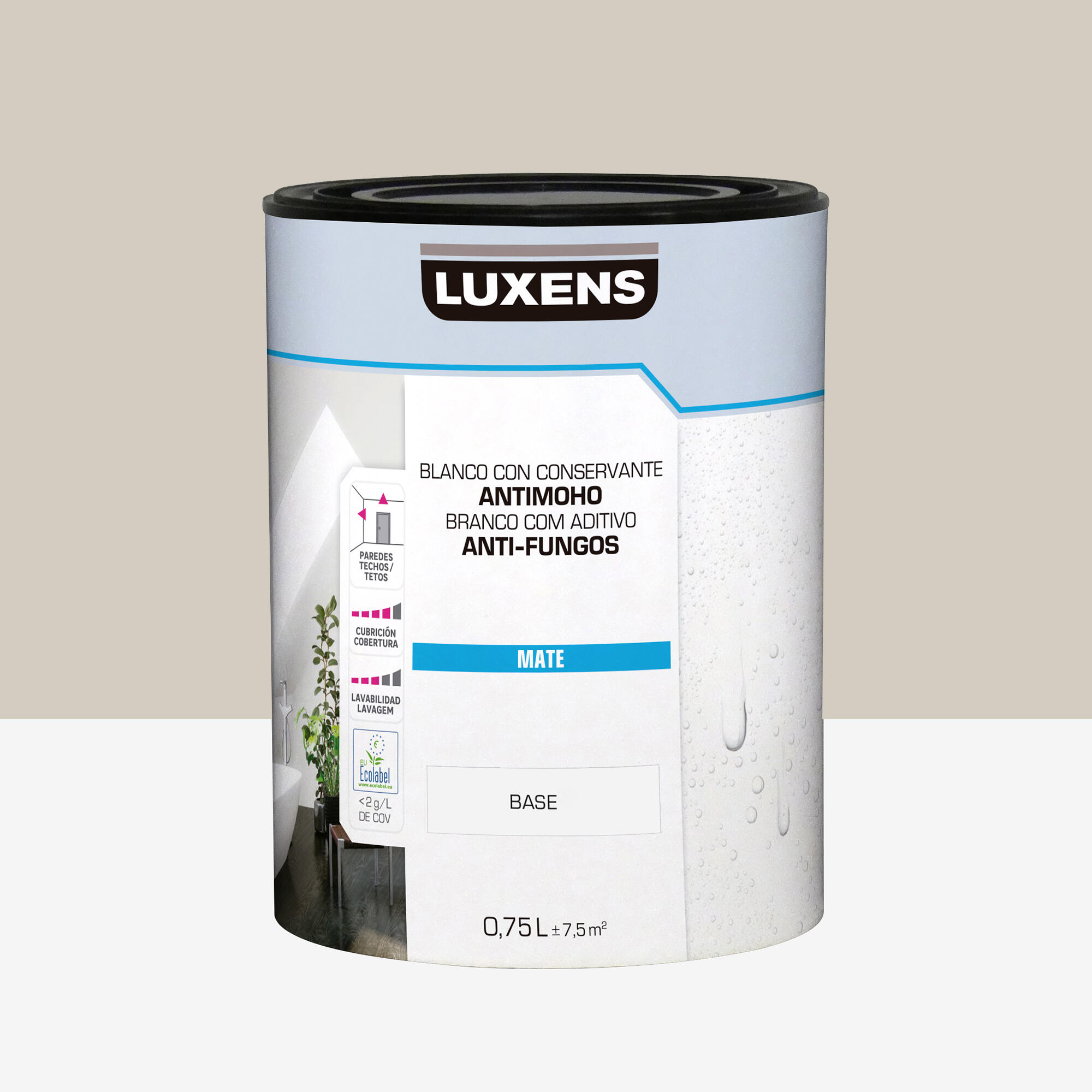 Pintura de interior color a tu gusto luxens color arena suave luminoso mate 750ml para paredes y techos