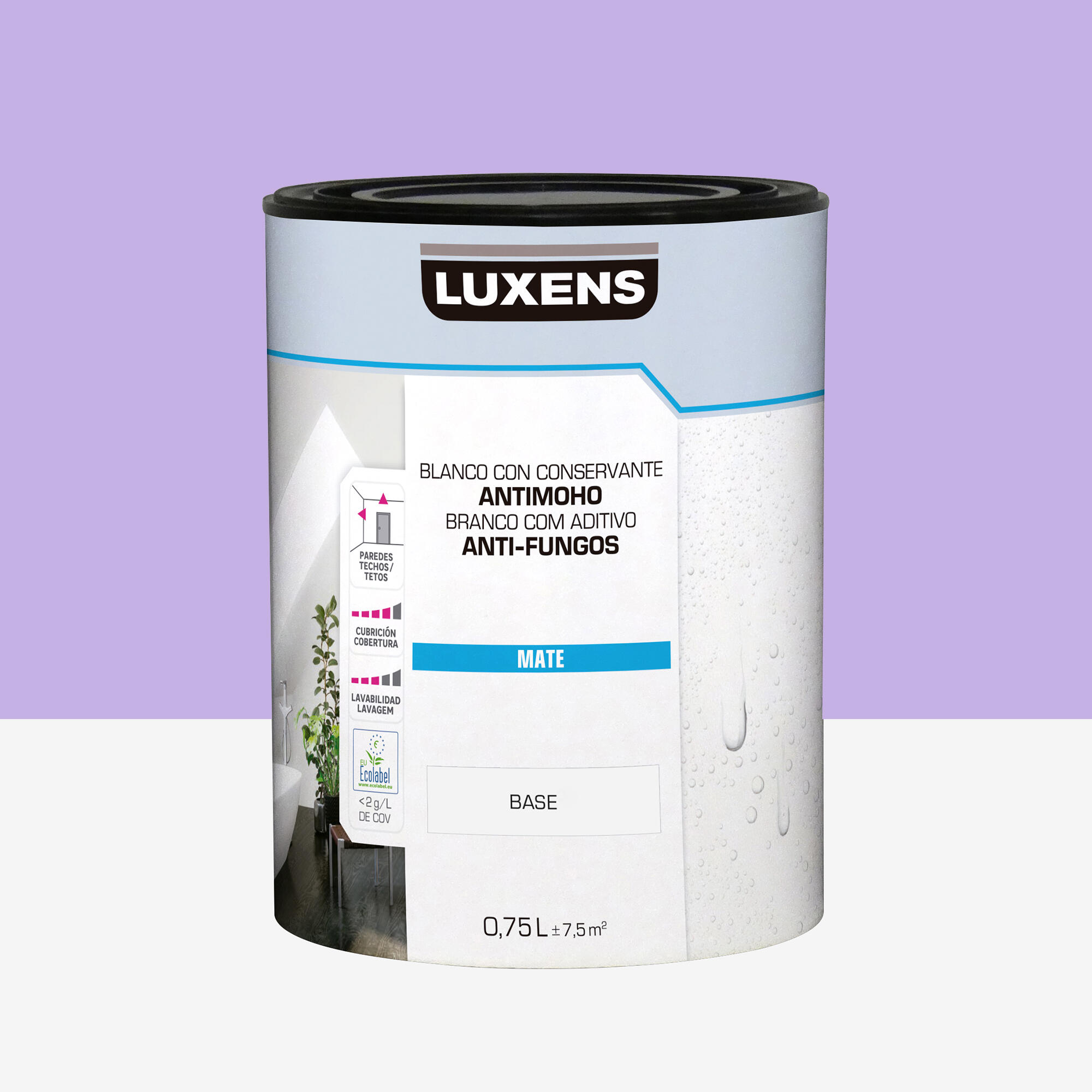 Pintura de interior color a tu gusto luxens color lila intenso luminoso mate 750ml para paredes y techos