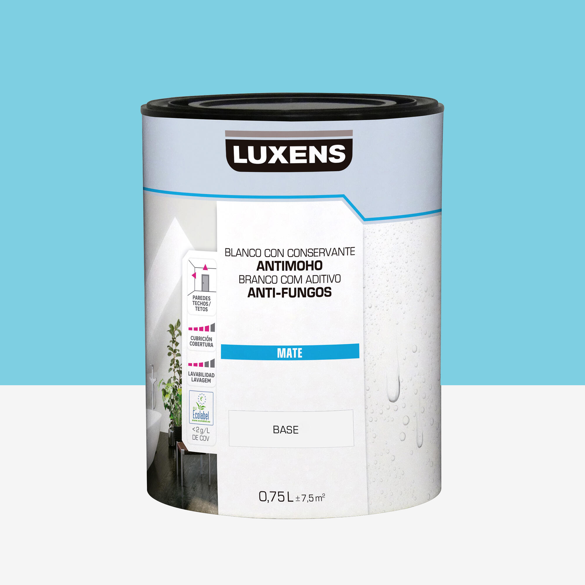 Pintura de interior color a tu gusto luxens color azul mar medio luminoso mate 750ml para paredes y techos