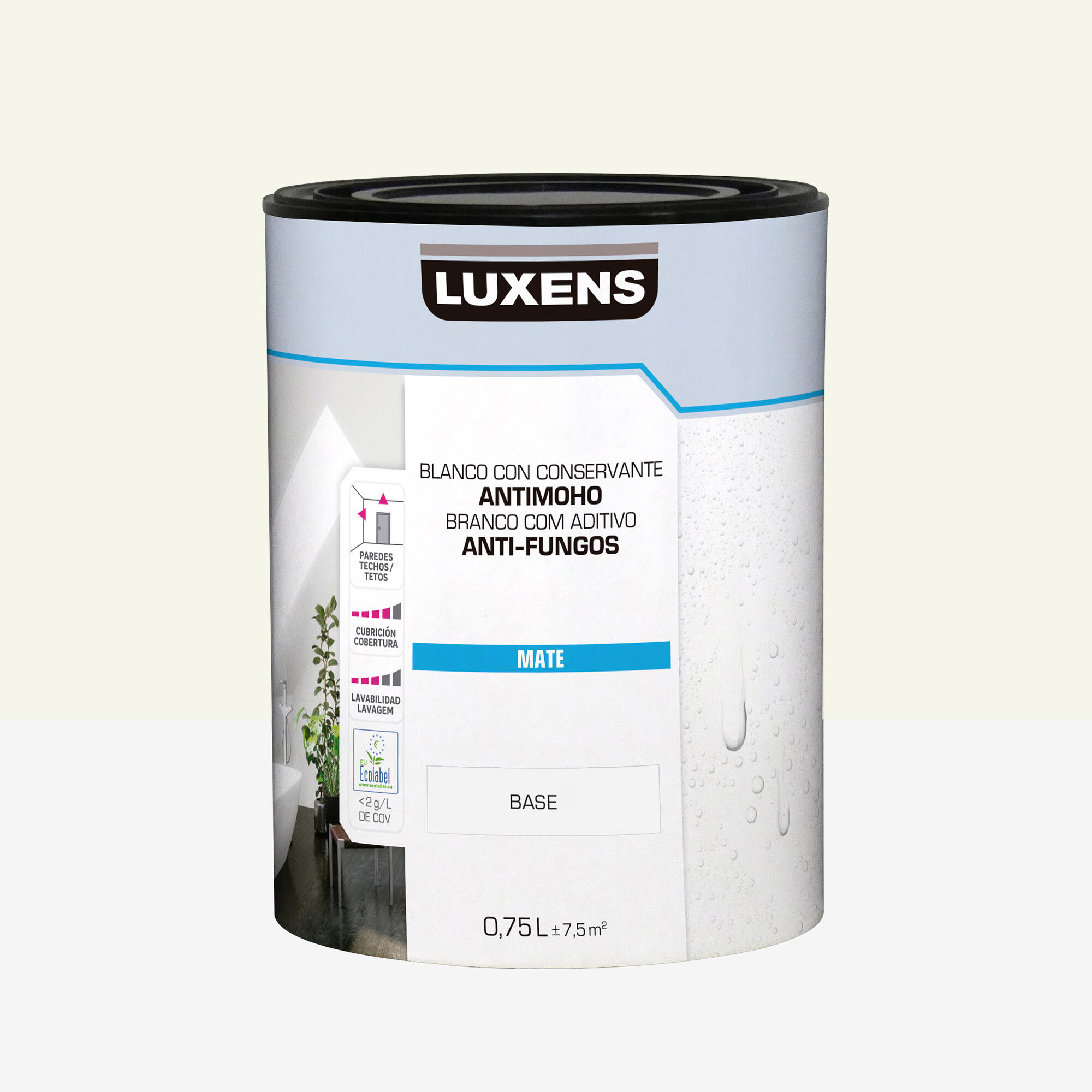 Pintura de interior color a tu gusto luxens color blanco lino luminoso mate 750ml para paredes y techos