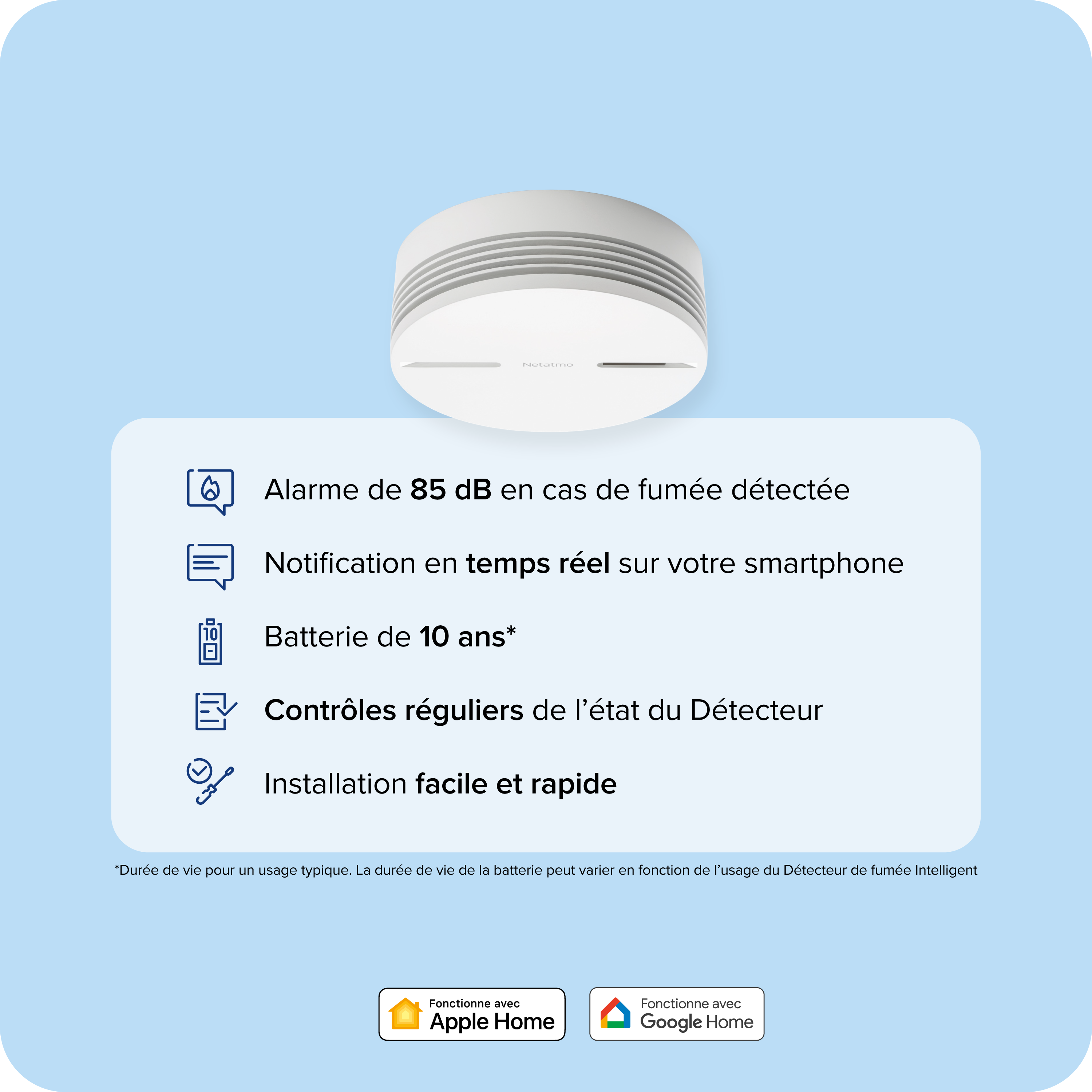 Détecteur de fumée connecté, NETATMO CE - NF, autonomie 10 ans - 3