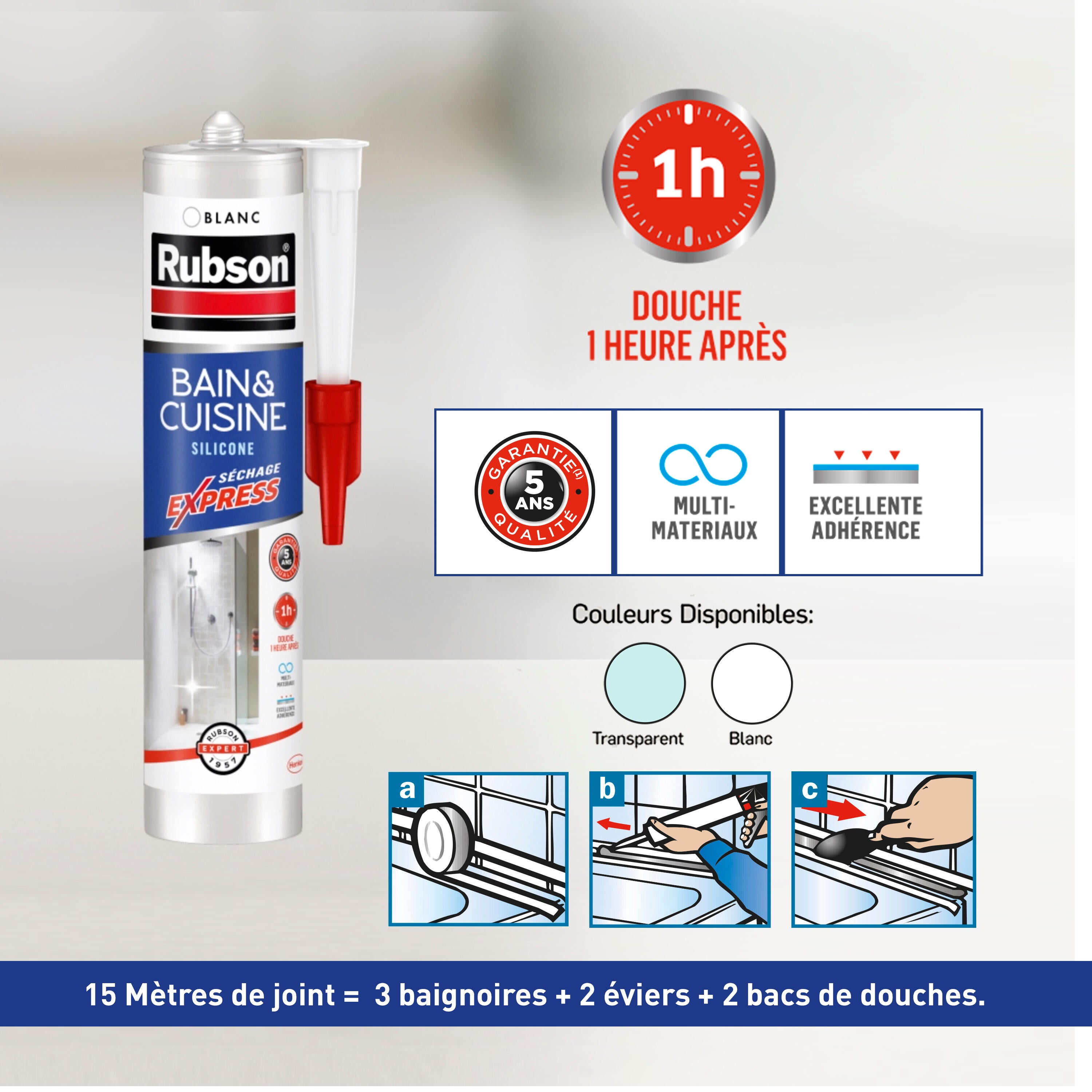 Silicone Bain et cuisine séchage express RUBSON blanc, 280 ml - 2