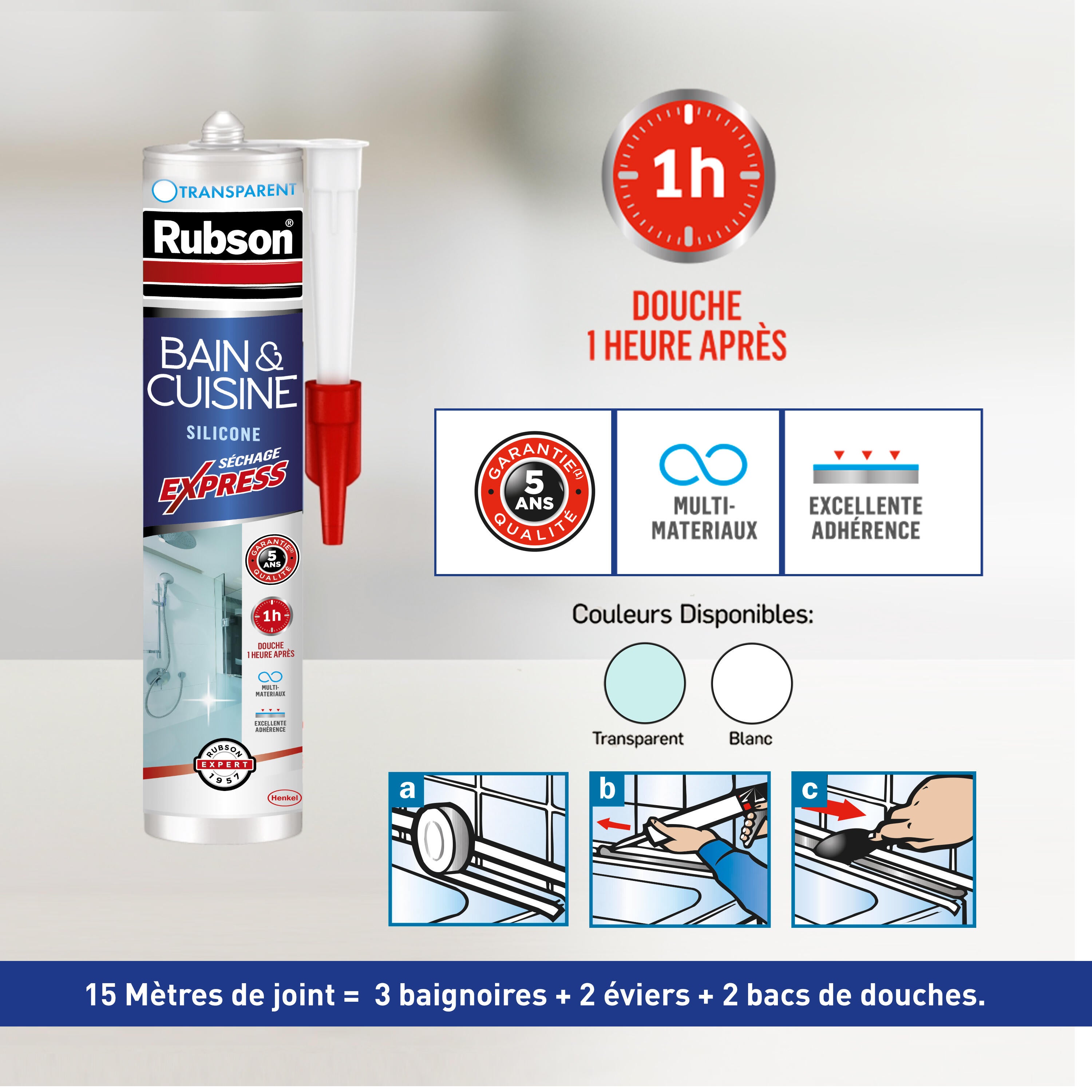 Silicone Bain et cuisine séchage express RUBSON transparent, 280 ml - 2