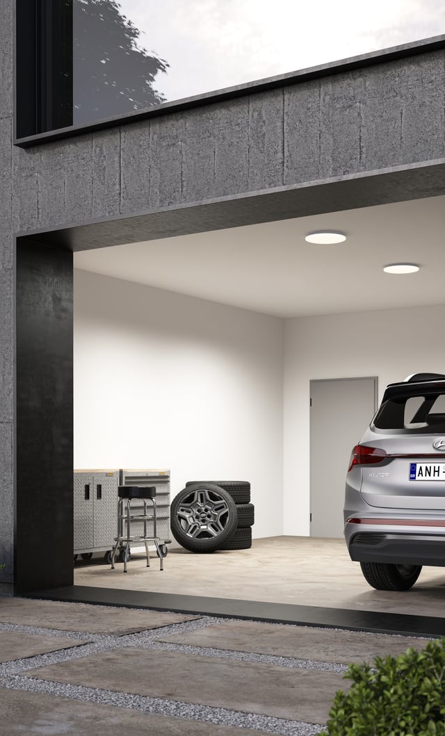 Plafonnier garage, essentiel plastique blanc module led NORDLUX Vic D.35 cm