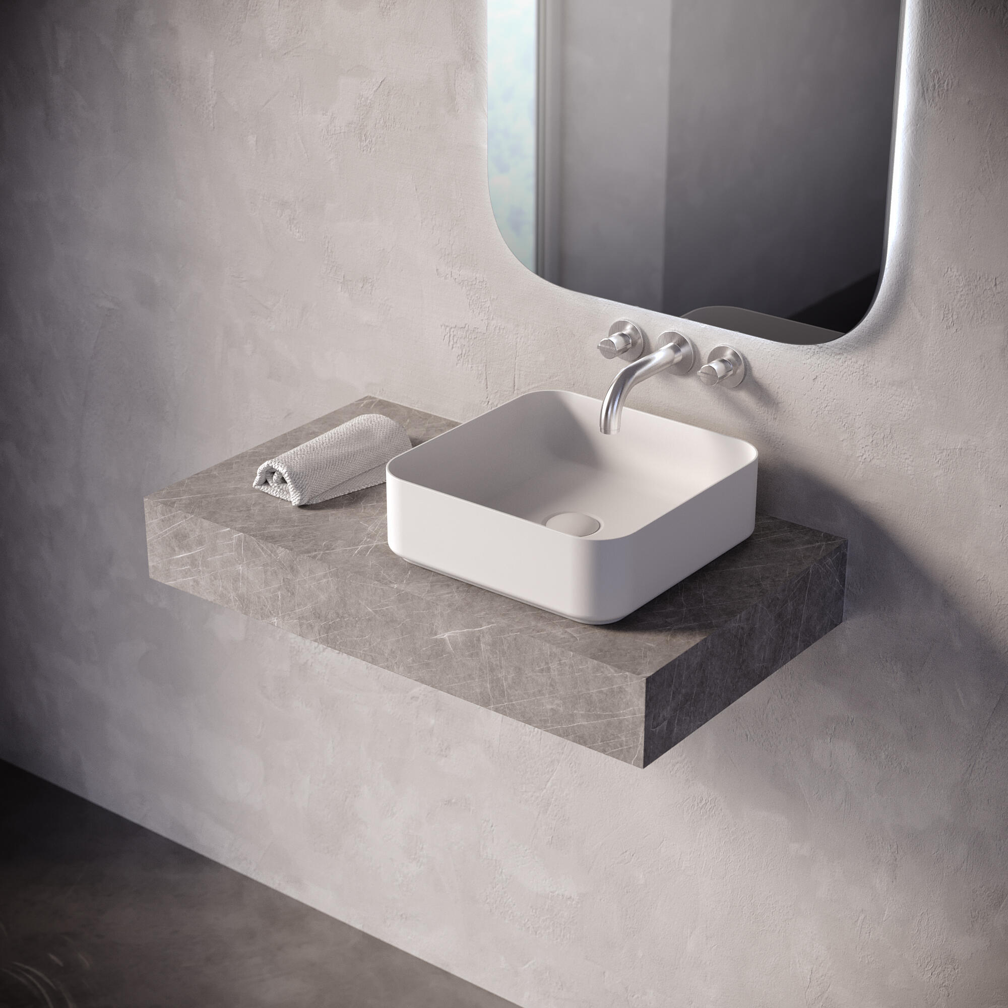 Lavabo sobre encimera de cerámica Studio 37x12x37 cm cuadrada blanco mate - 3
