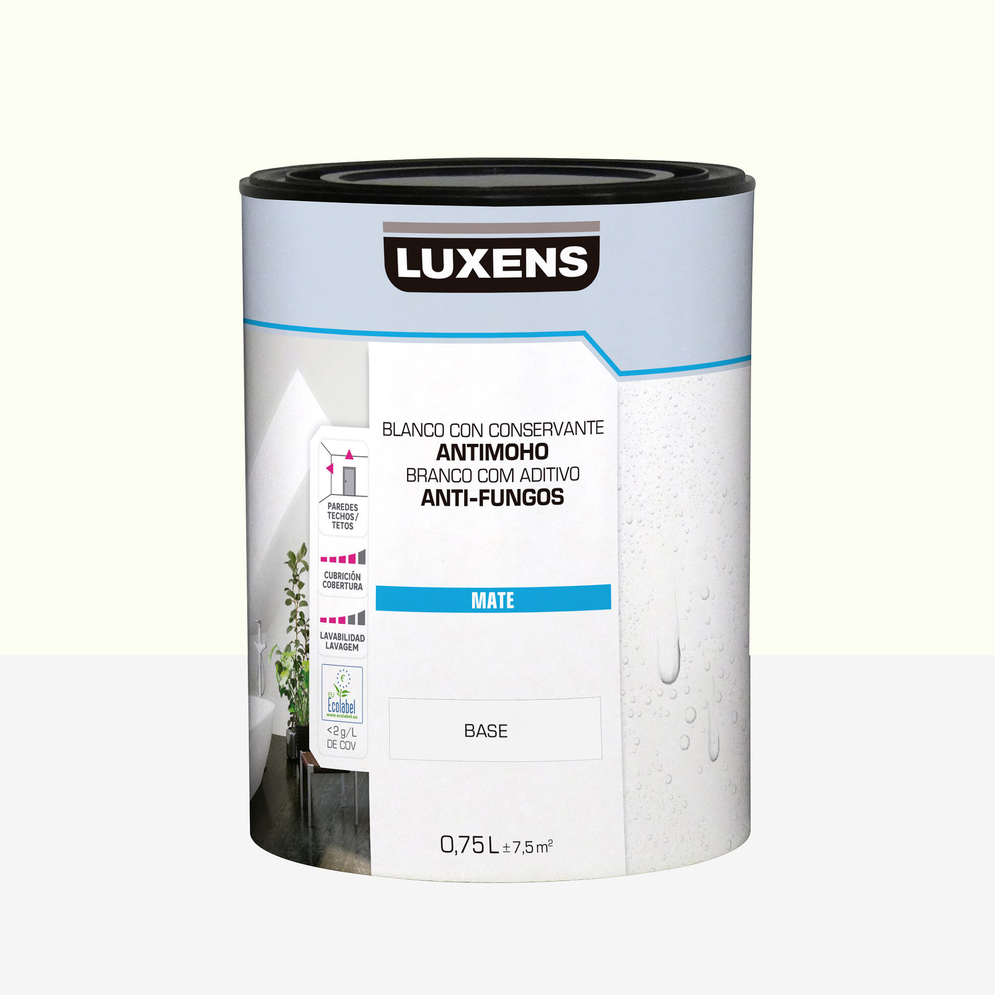 Pintura de interior color a tu gusto luxens color blanco crema muy luminoso mate 750ml para paredes y techos