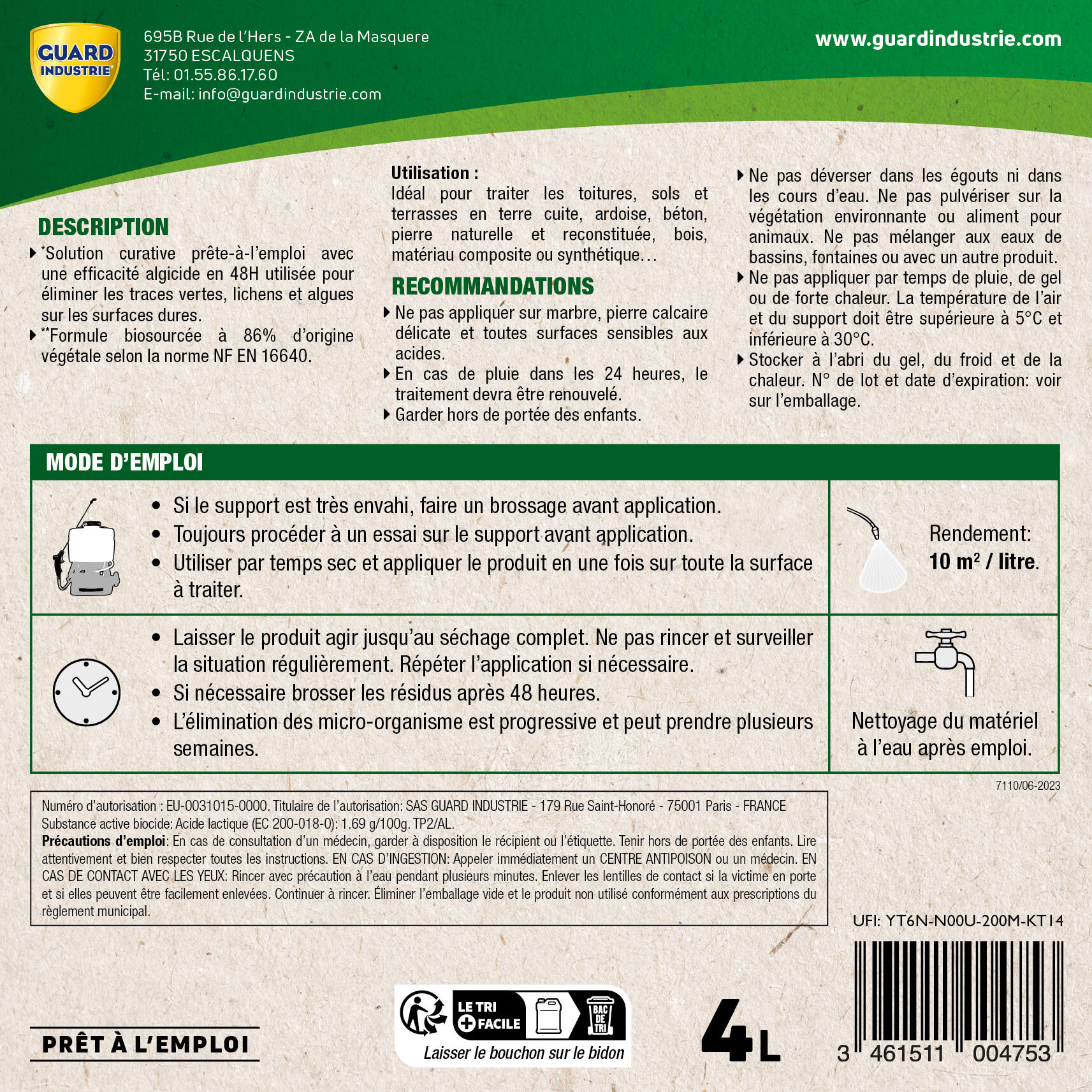 Traitement Anti dépôt vert GUARD INDUSTRIE, 4L  formule biosourcée - 5