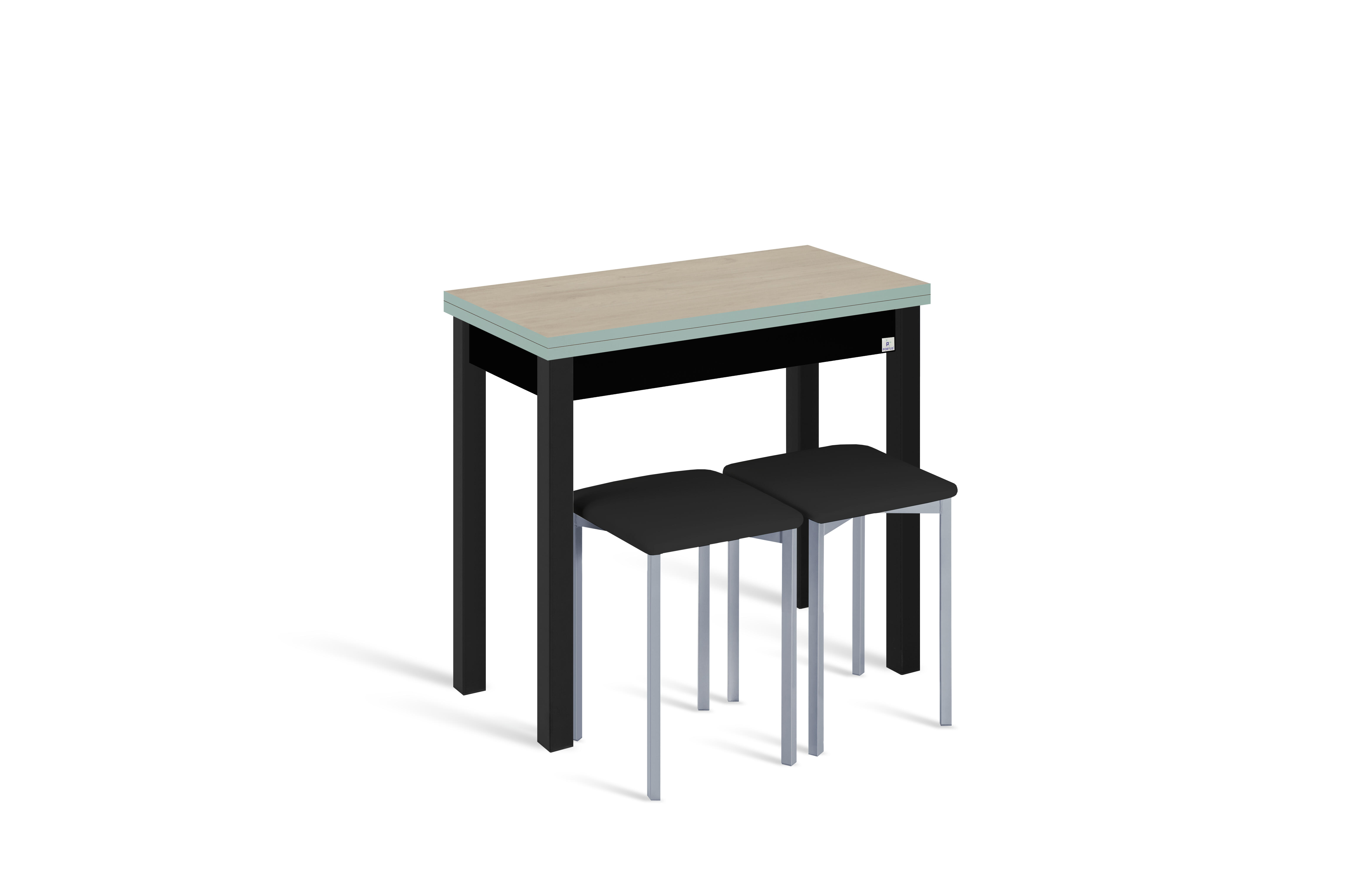 Conjunto mesa libro ara (40-80)x40 roble/neg + 2 taburetes asiento neg