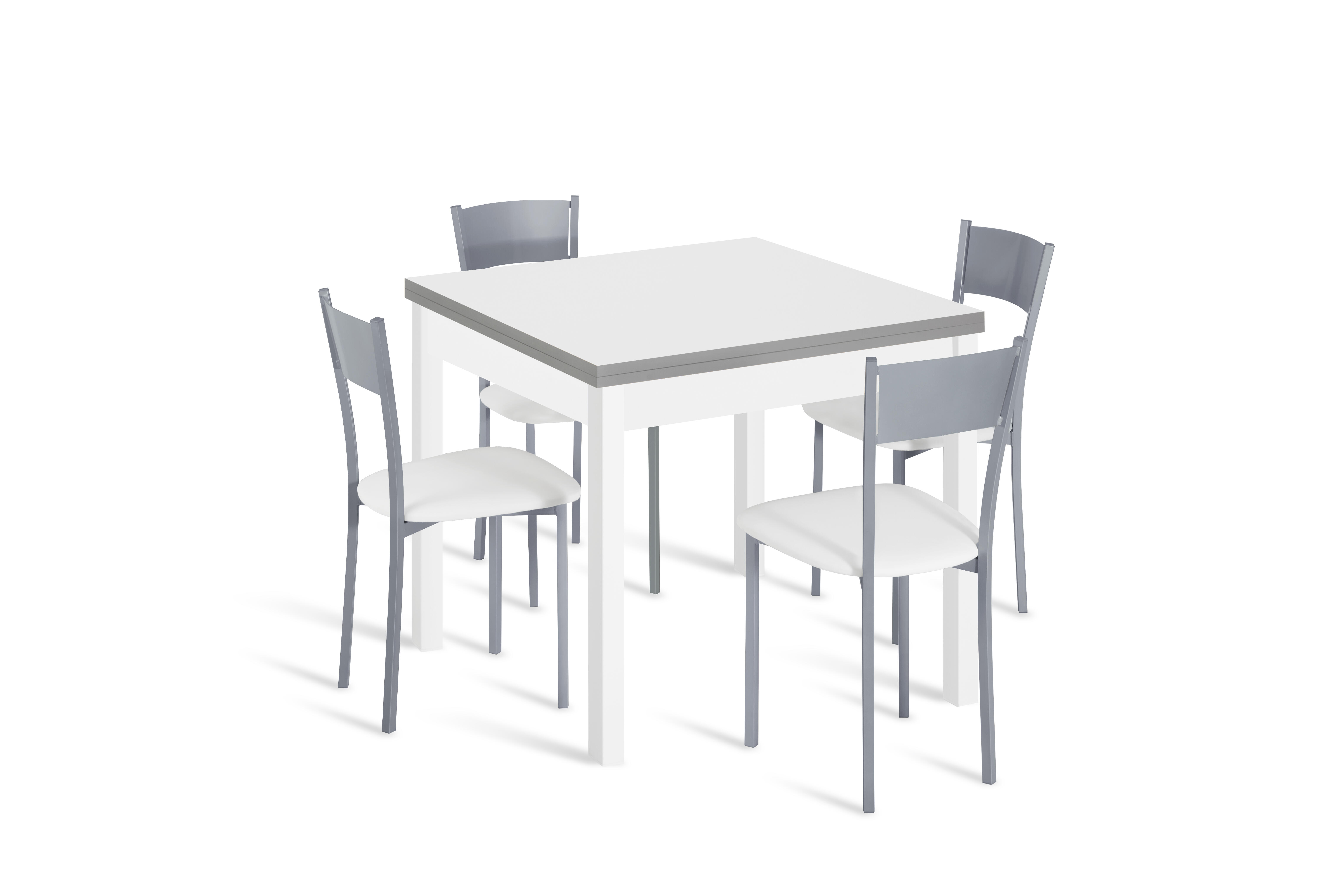 Conjunto mesa libro galante (80-160)x80 bco/bco + 4 sillas asiento bco