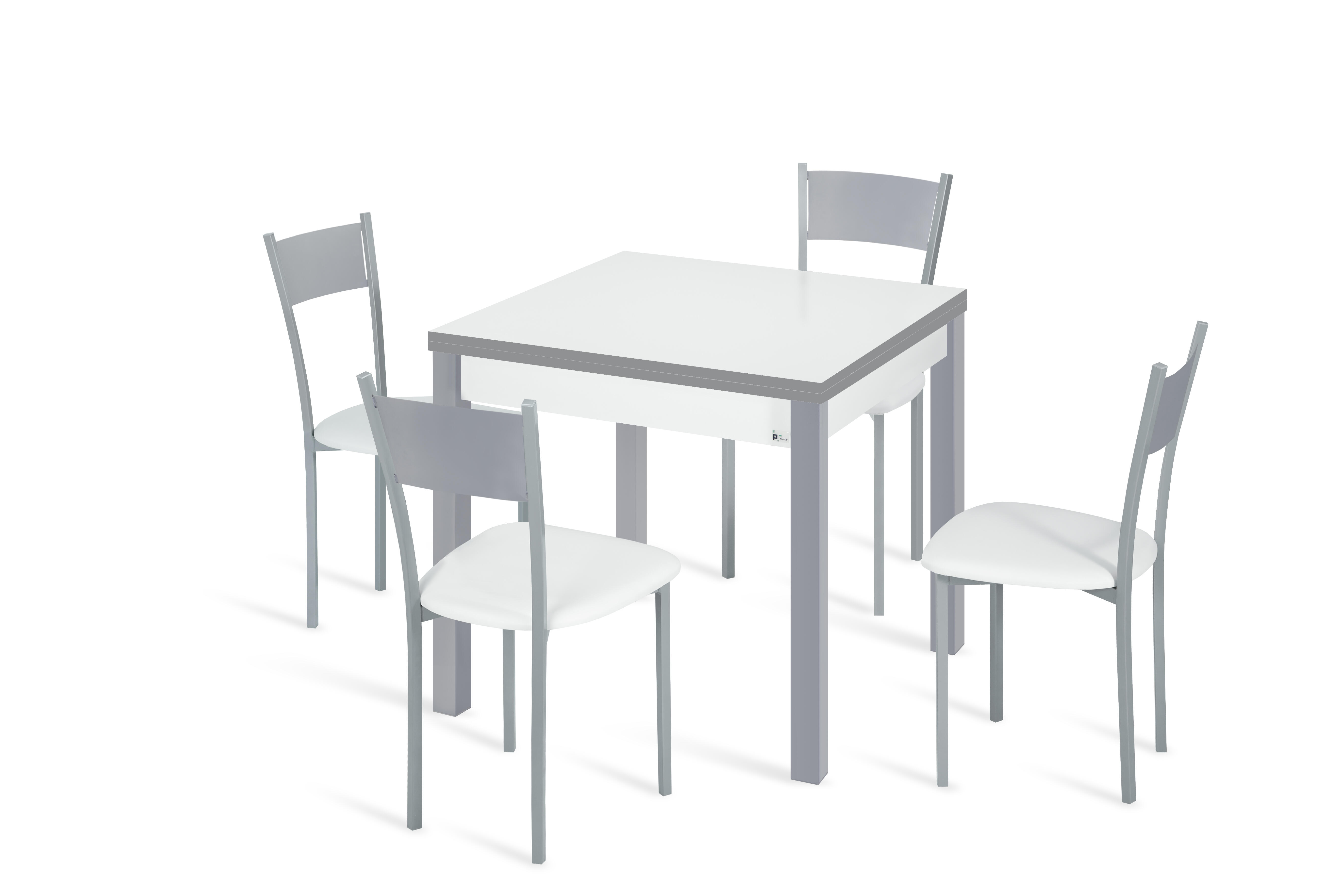 Conjunto mesa libro galante (80-160)x80 bco/gr + 4 sillas asiento bco