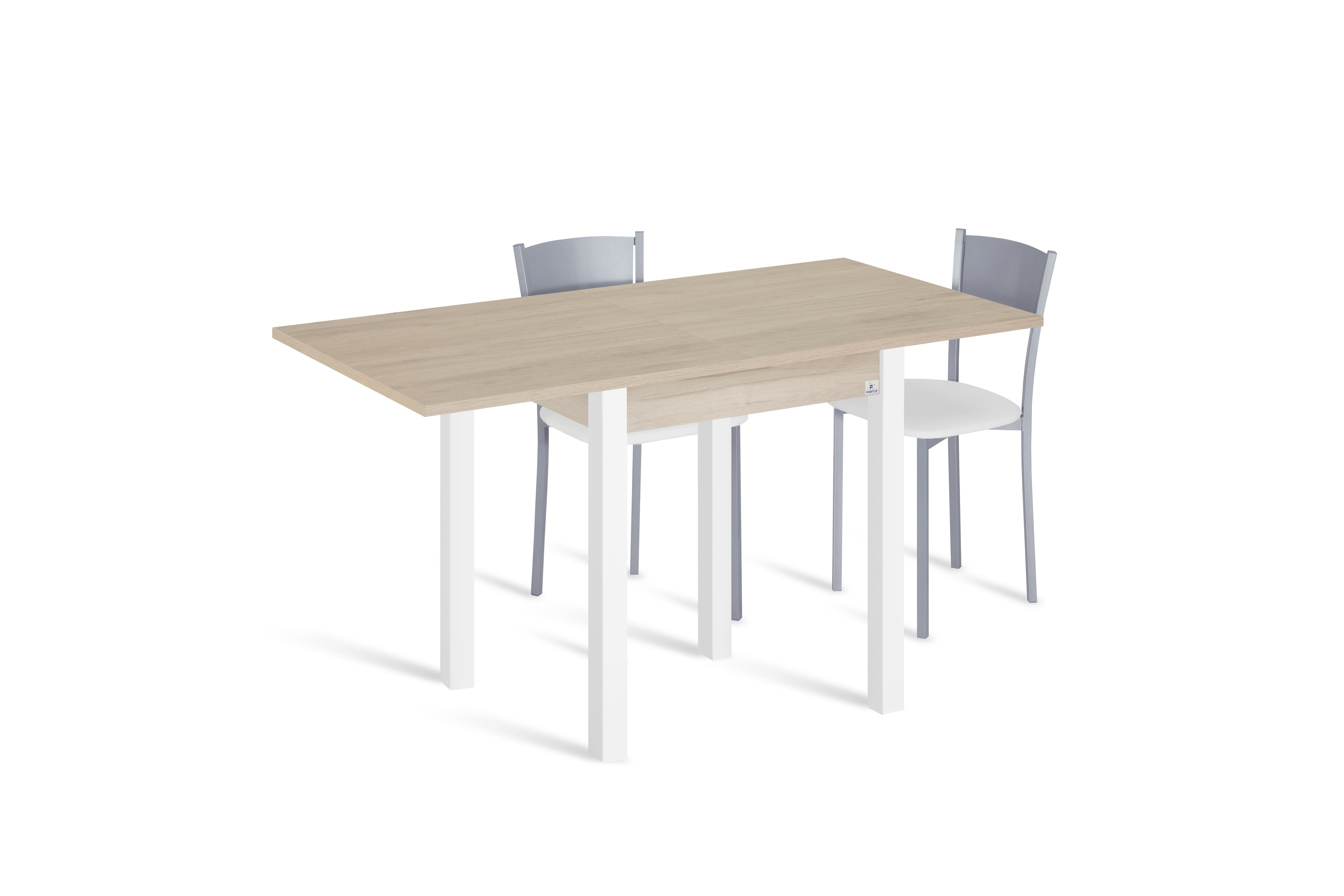 Conjunto mesa libro galante (65-130)x65 roble/bco + 2 sillas asiento bco