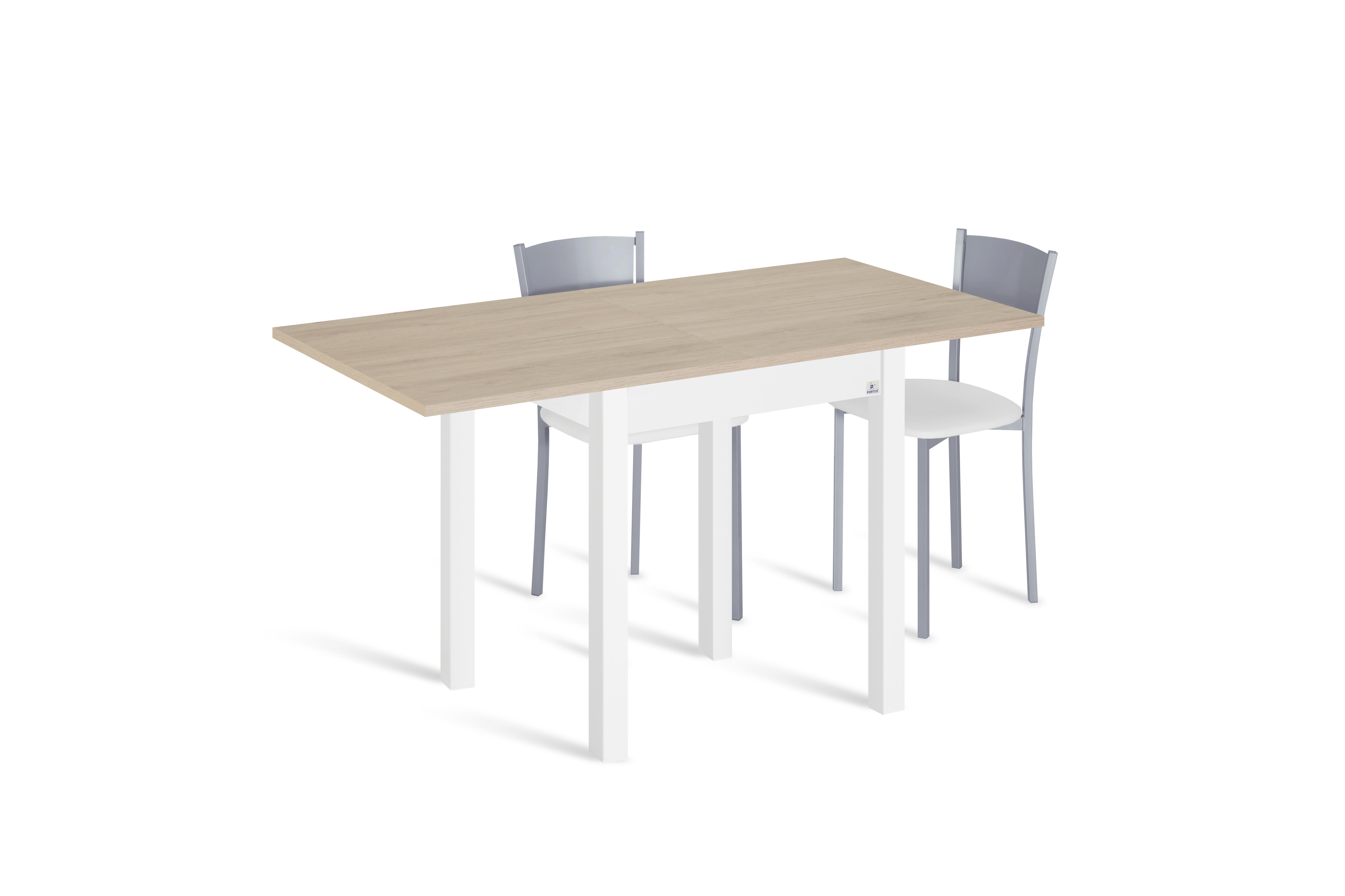 Conjunto mesa libro galante (65-130)x65 roble/bco + 2 sillas asiento bco