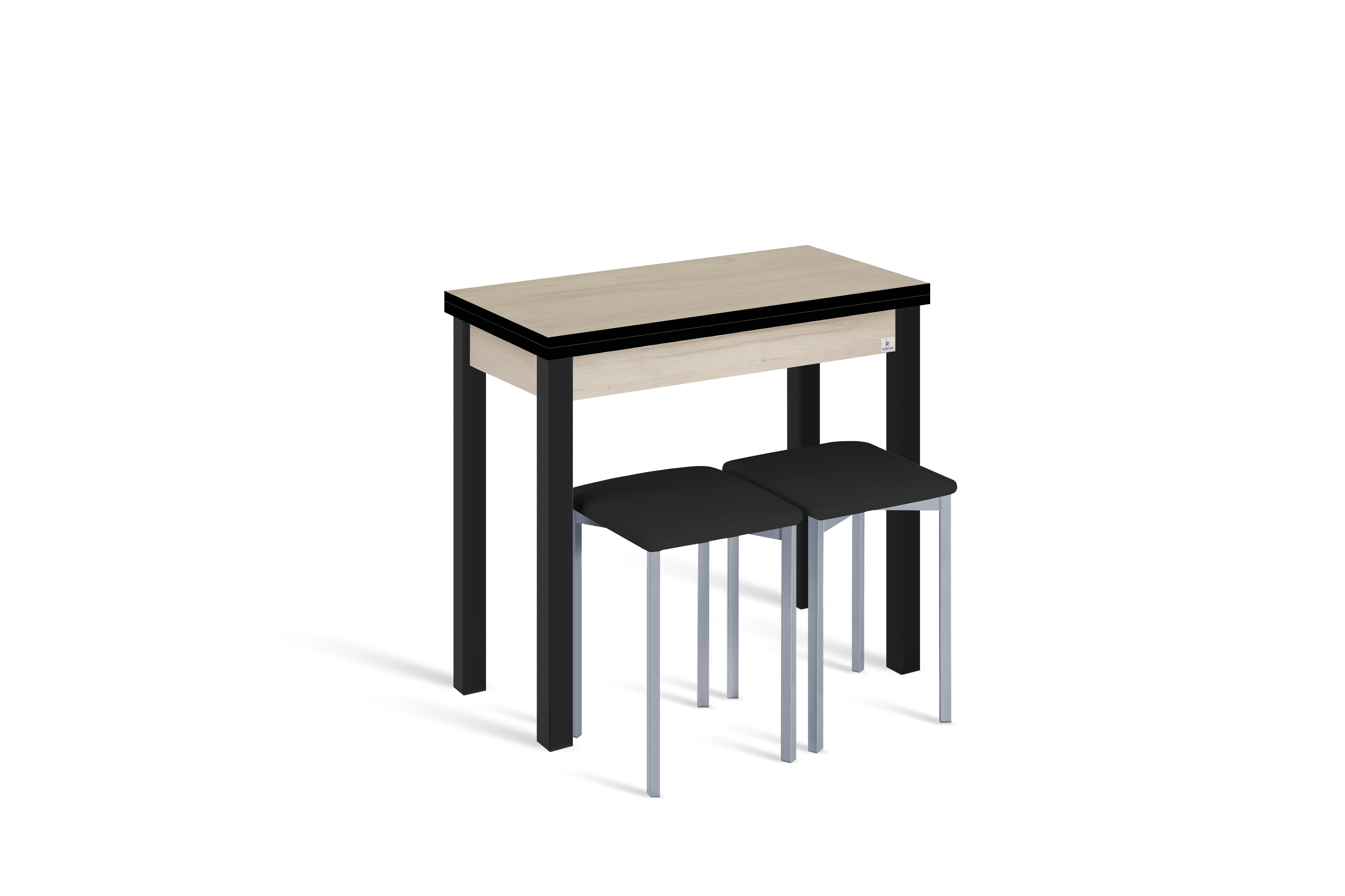 Conjunto mesa libro ara (40-80)x40 roble/neg + 2 taburetes asiento neg