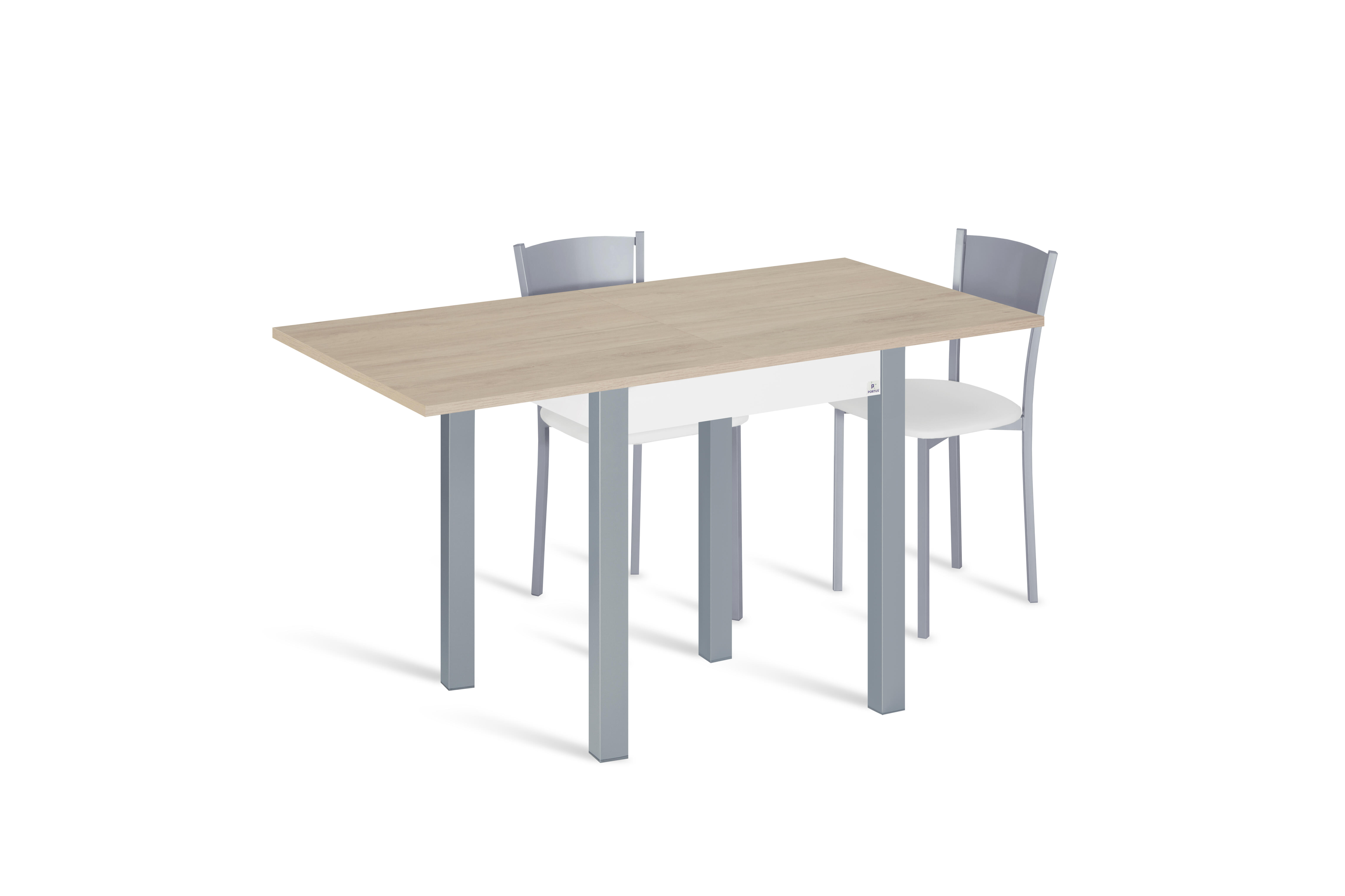 Conjunto mesa libro galante (65-130)x65 roble/gr + 2 sillas asiento bco