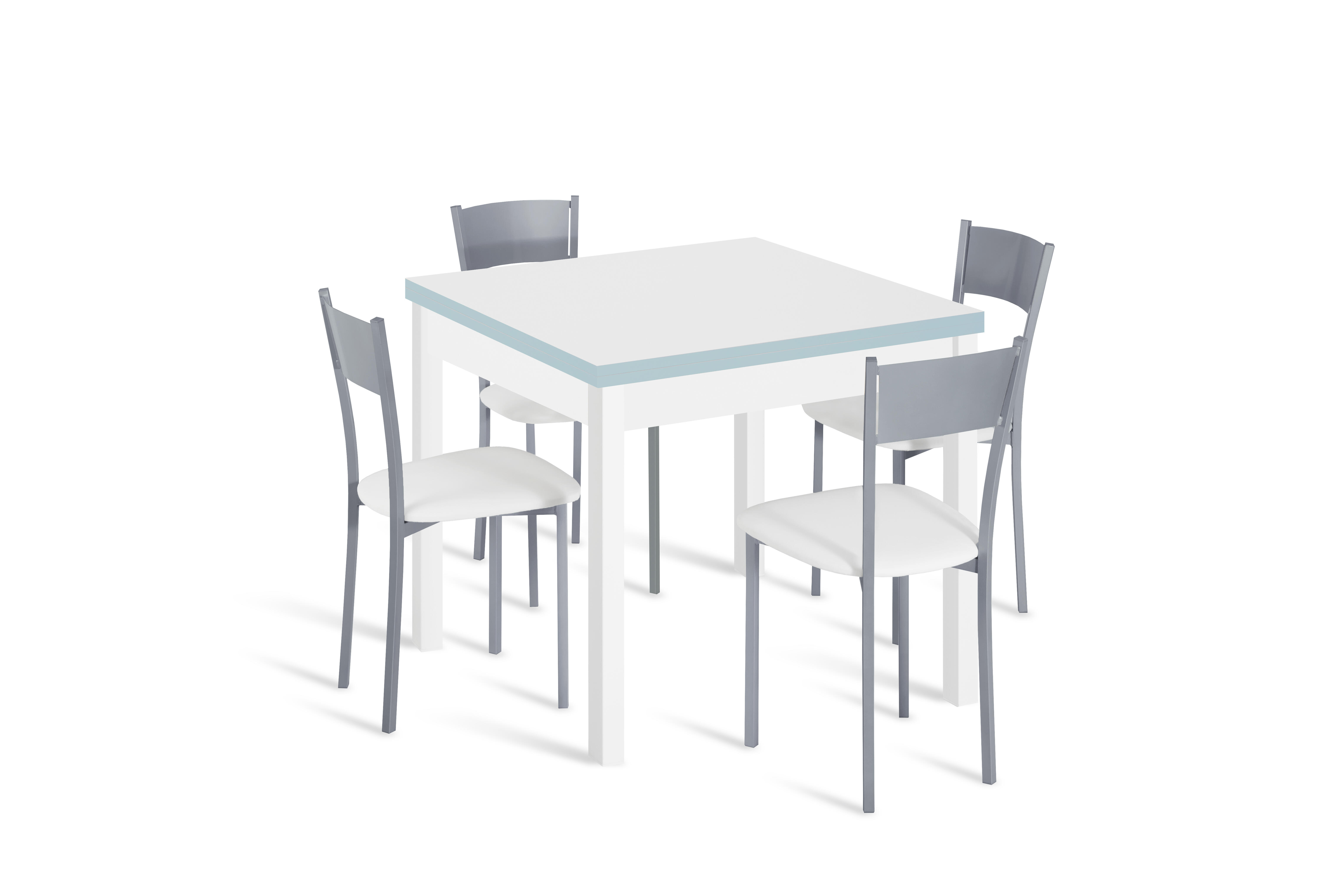 Conjunto mesa libro galante (80-160)x80 bco/bco + 4 sillas asiento bco