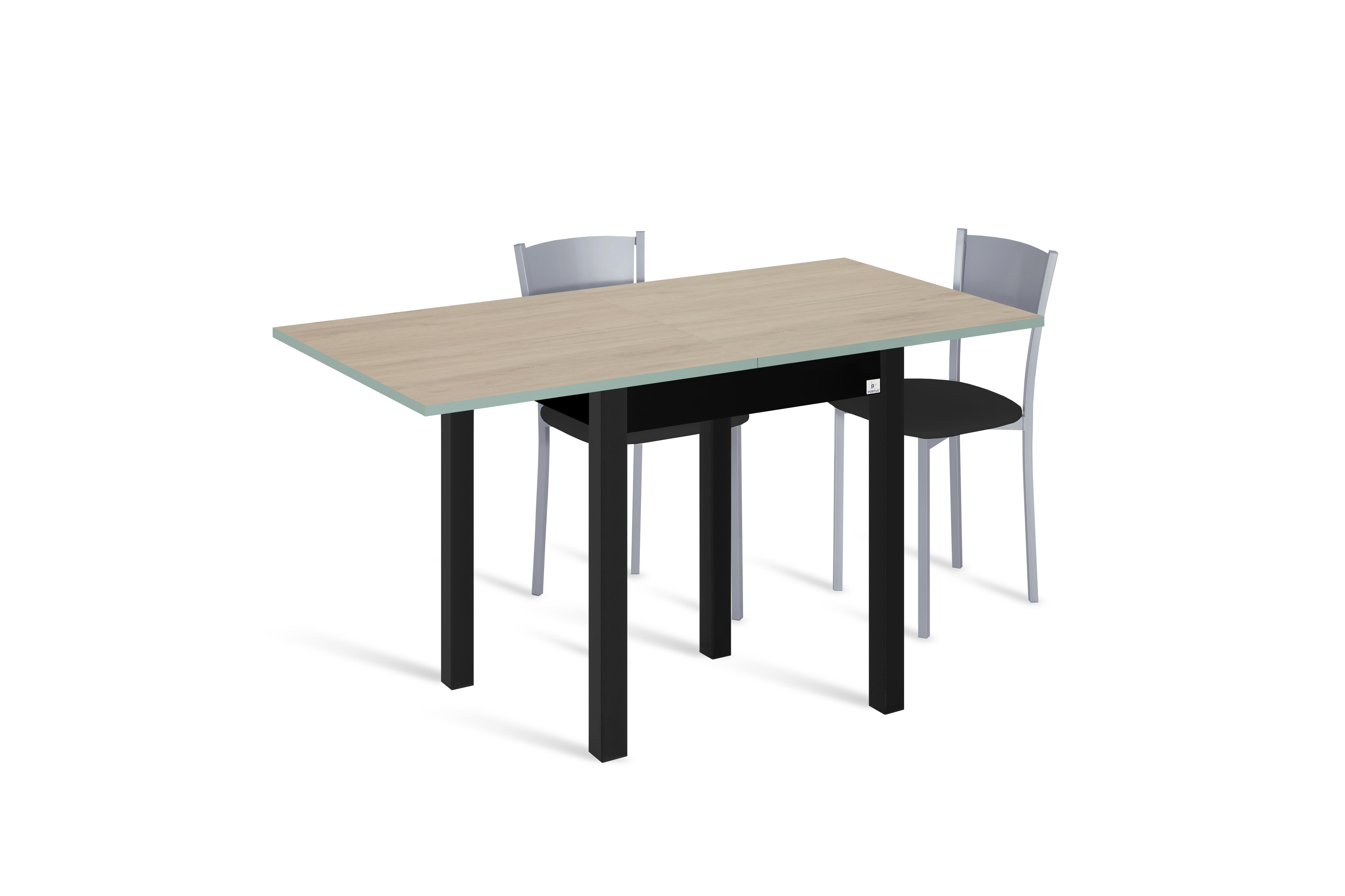 Conjunto mesa libro galante (65-130)x65 roble/neg + 2 sillas asiento neg