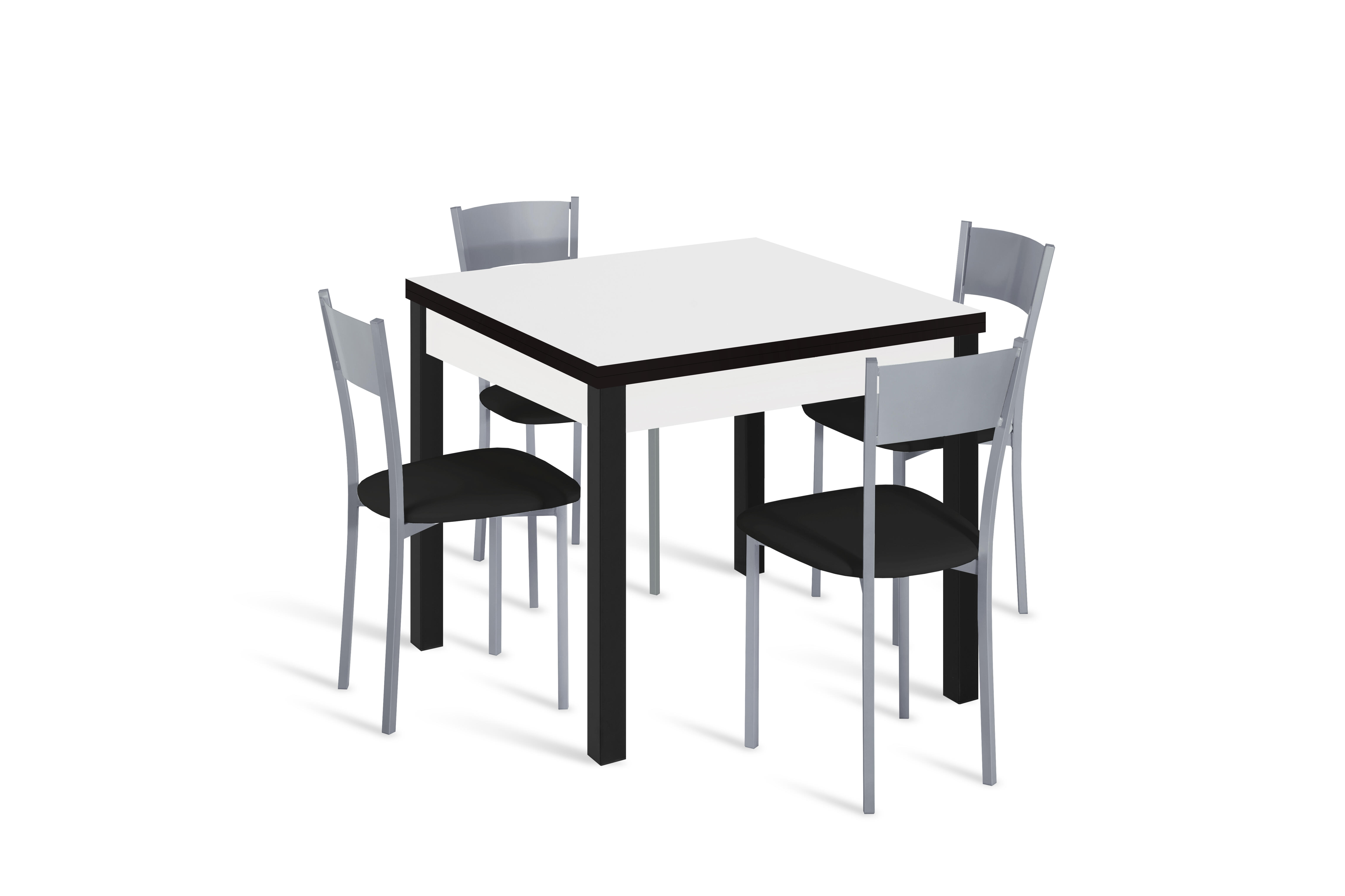Conjunto mesa libro galante (80-160)x80 bco/neg + 4 sillas asiento neg