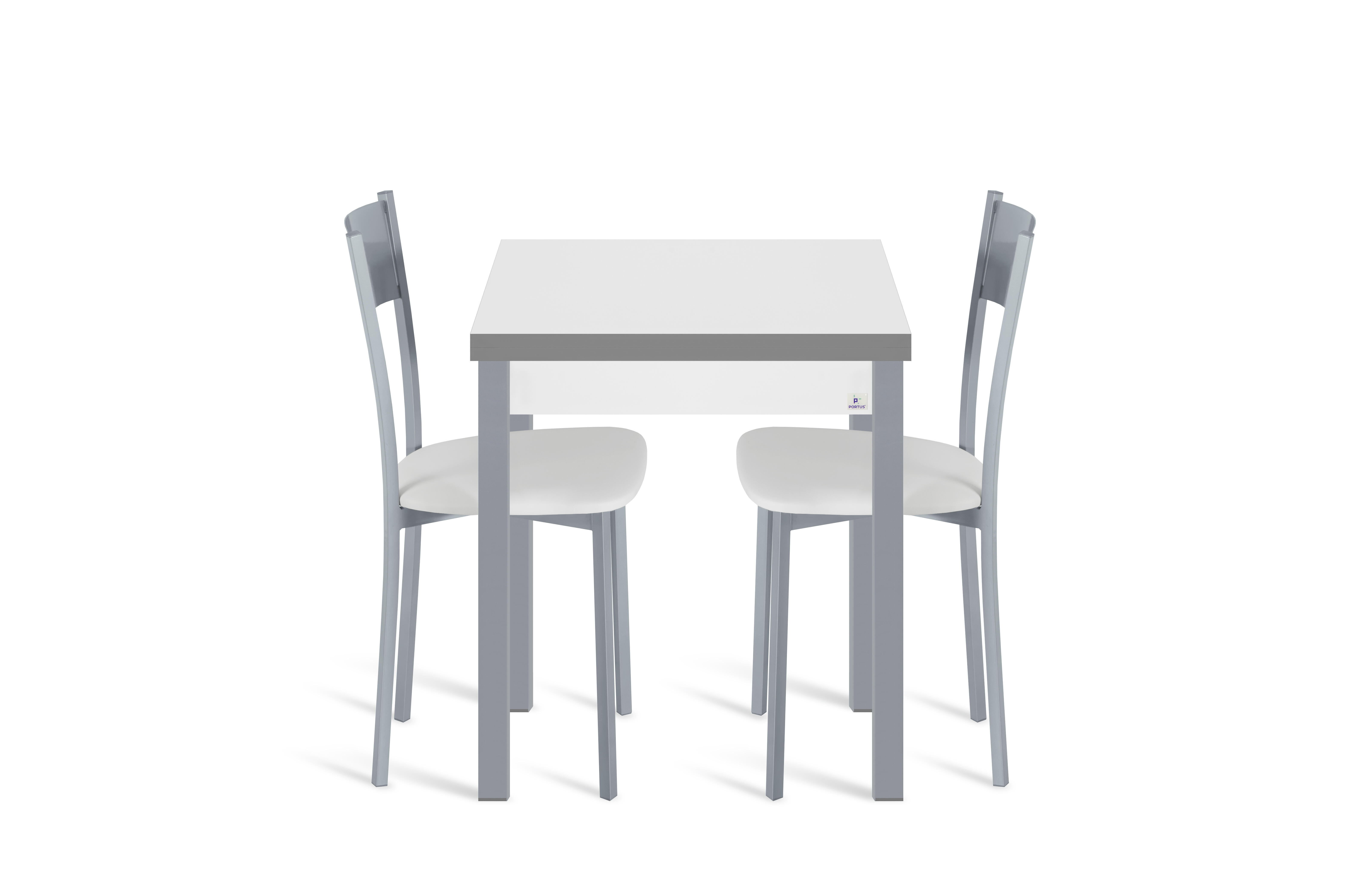 Conjunto mesa libro galante (65-130)x65 bco/gr + 2 sillas asiento bco