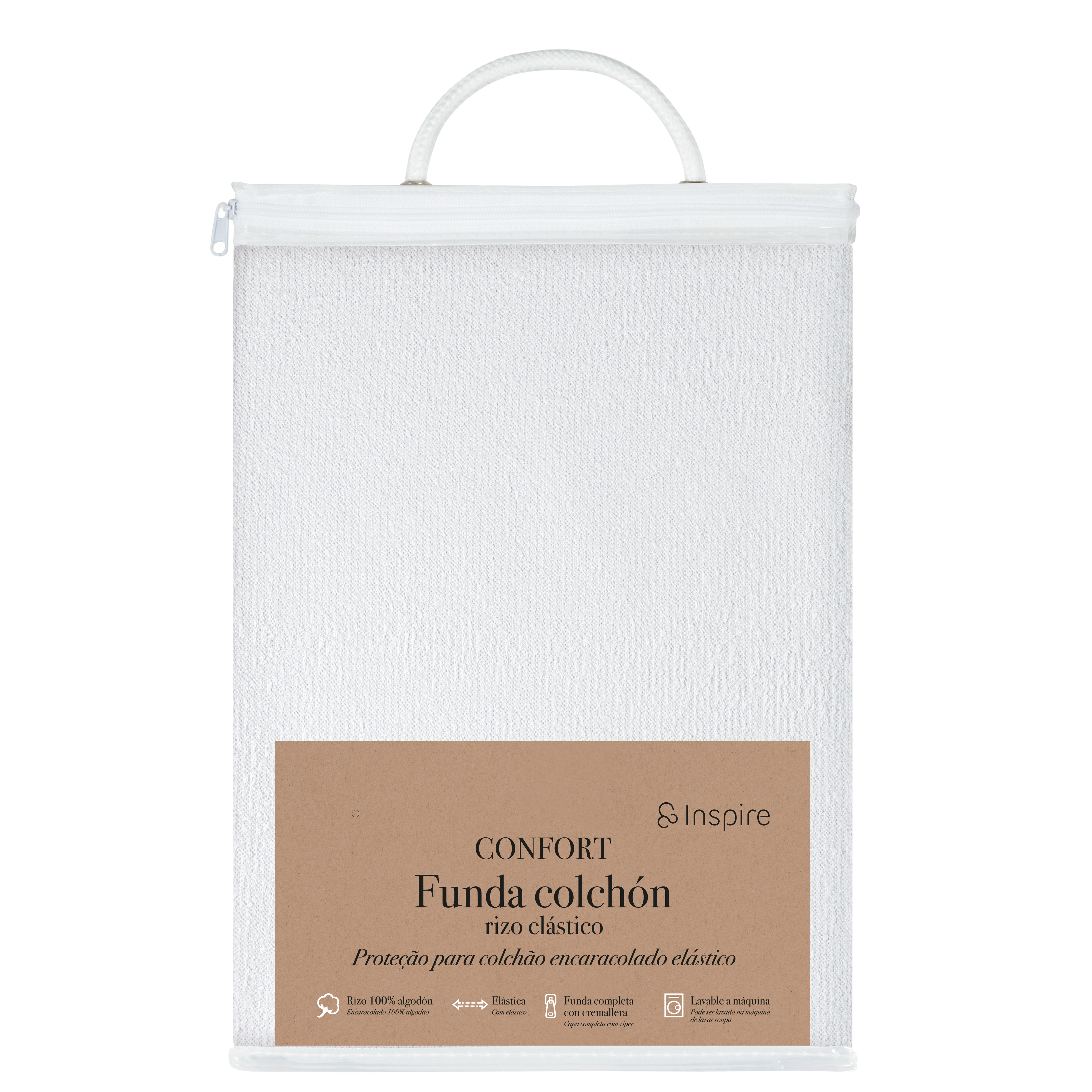 Protector de colchón Rizo Elástico algodón blanco para cama de 150 cm - 4