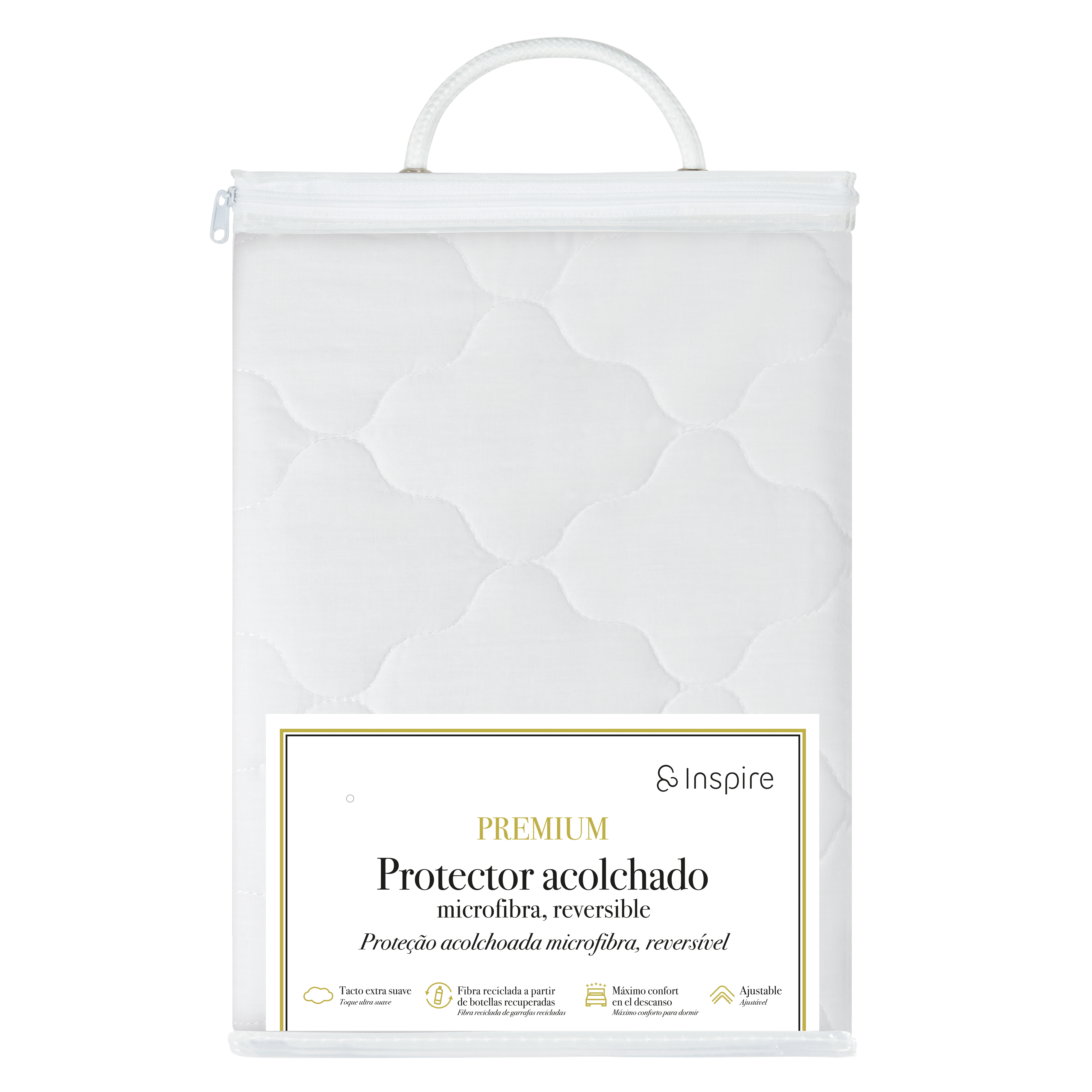 Protector de colchón Microfibra Reversible poliéster blanco para cama de 135 cm - 4