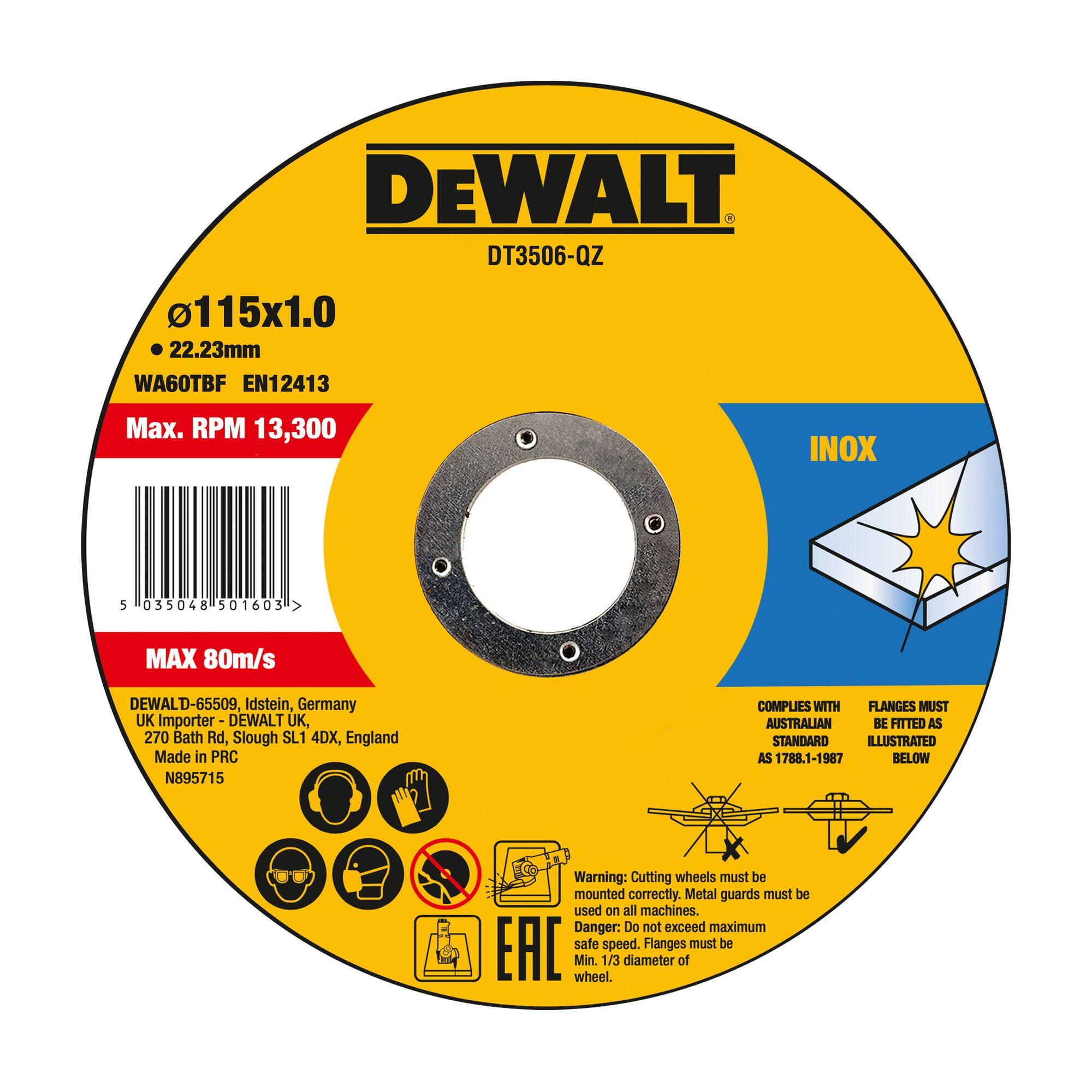Pack 10 discos de corte DEWALT - ø 115 mm para acero inoxidable - DT3506-QZ - 2