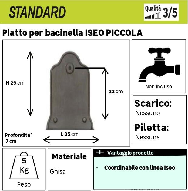 Fontana a parete FRONTALE ISEO PICCOLA in ghisa H 7 cm, 35 x 29 cm - 2