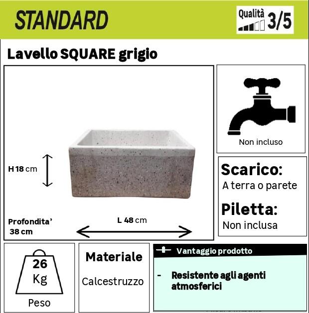 Lavabo da giardino in cemento H 18 cm, 48 x 38 cm - 3