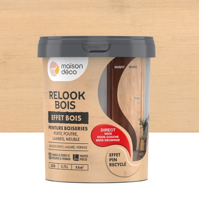 Peinture  Relook bois MAISON DECO, pin recycle satiné, 0.75 l