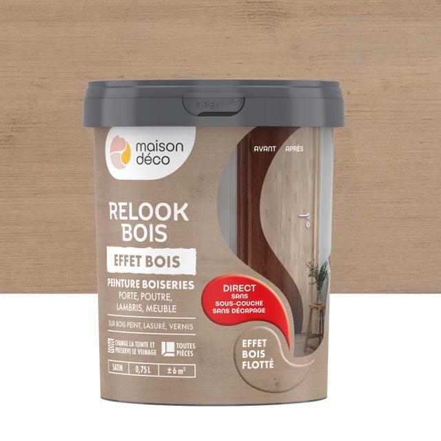 Peinture  Relook bois MAISON DECO, bois flotte satiné, 0.75 l