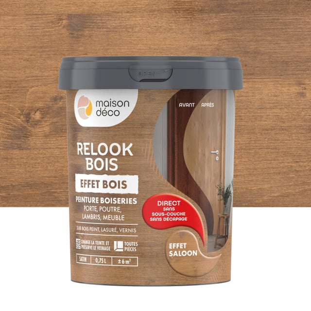 Peinture  Relook bois MAISON DECO, saloon satiné, 0.75 l