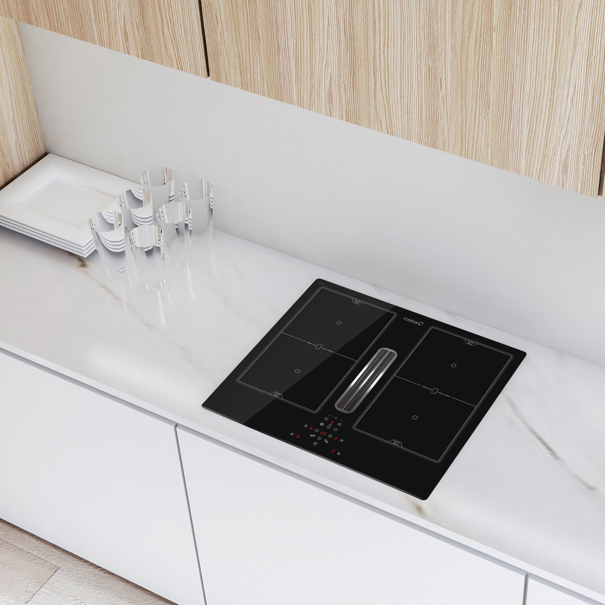 Placa de indução com exaustor 4 zonas de calor 59 x 52 cm 135 W preto Cata AS600 - 6