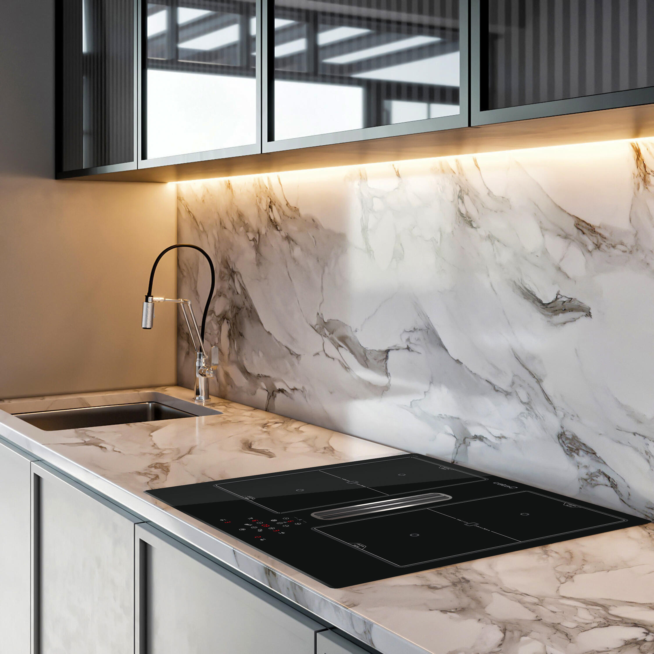 Placa de inducción con extractor CATA Inducción Aspirante Superficie AS 600 con 4 zonas de cocción y zona flex 135W negro 59 cm - 4