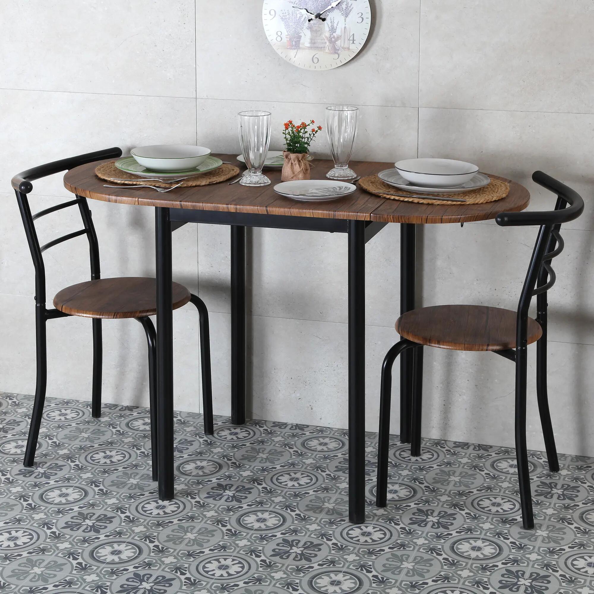 Conjunto de mesa de 77x55x61 cm y 2 sillas versa en madera mdf marrón/negro