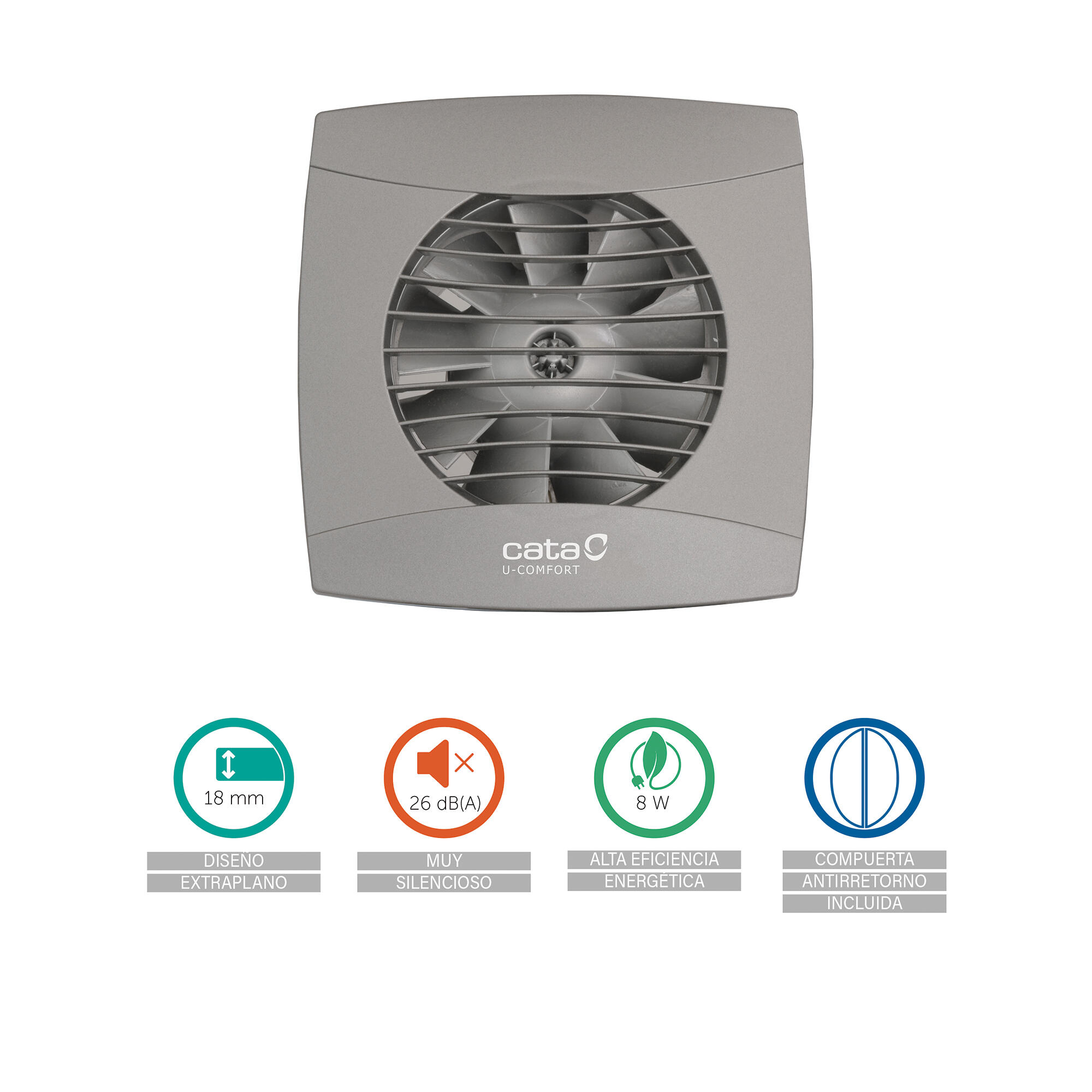 Cata UC-10 Ventilateur Salle De Bain Murale - 100 Mm - 110 M³/h - 26 DB - IP44 - Gris