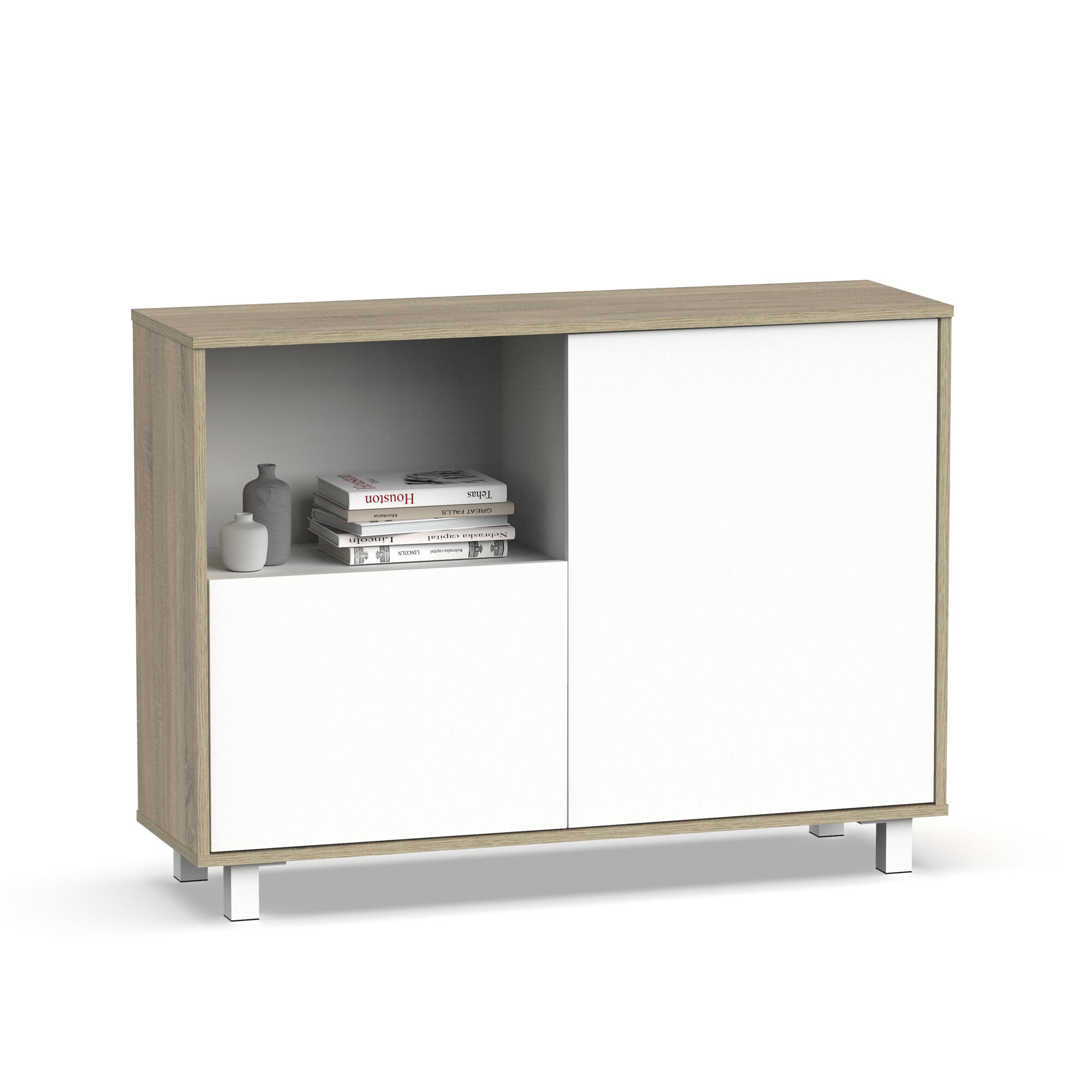 Aparador tibet color blanco / roble cambrian 82.5x112x33 cm