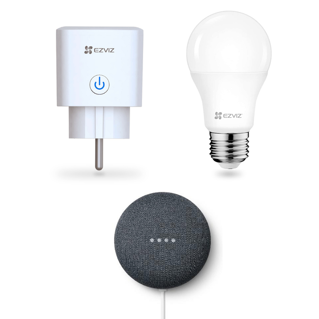 Assistente vocale GOOGLE NEST antracite+ presa smart + lampadina EZVIZ