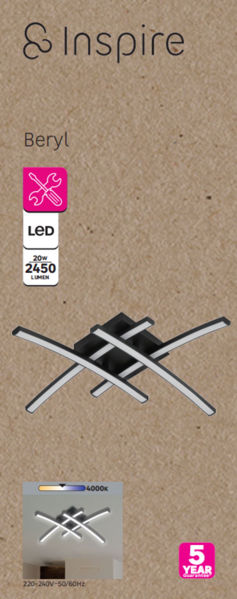 Plafonnier LED, aluminium noir, INSPIRE, Beryl, D.45 cm - 4