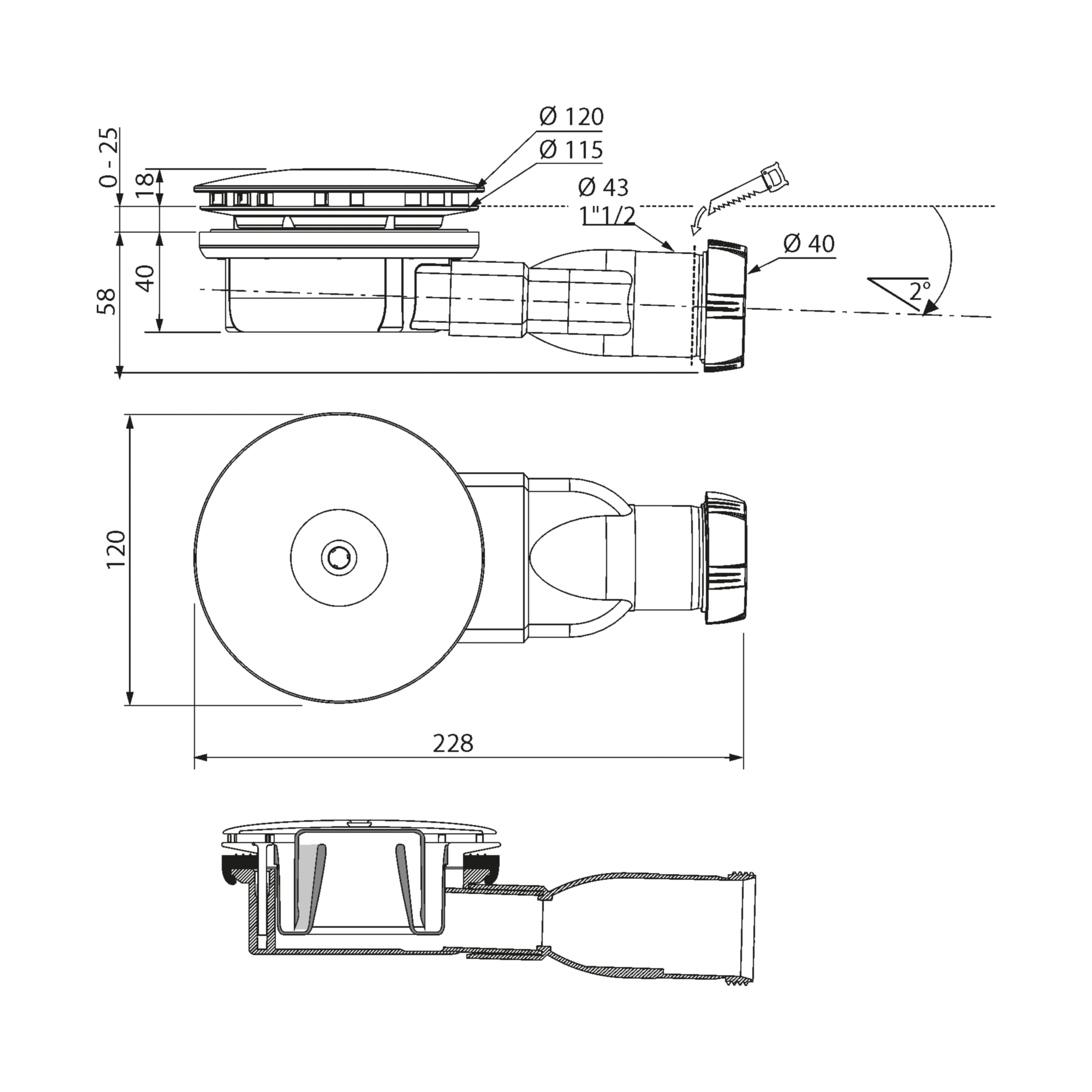 Odpływ brodzikowy niski 90mm czarny Slim WIRQUIN - 4