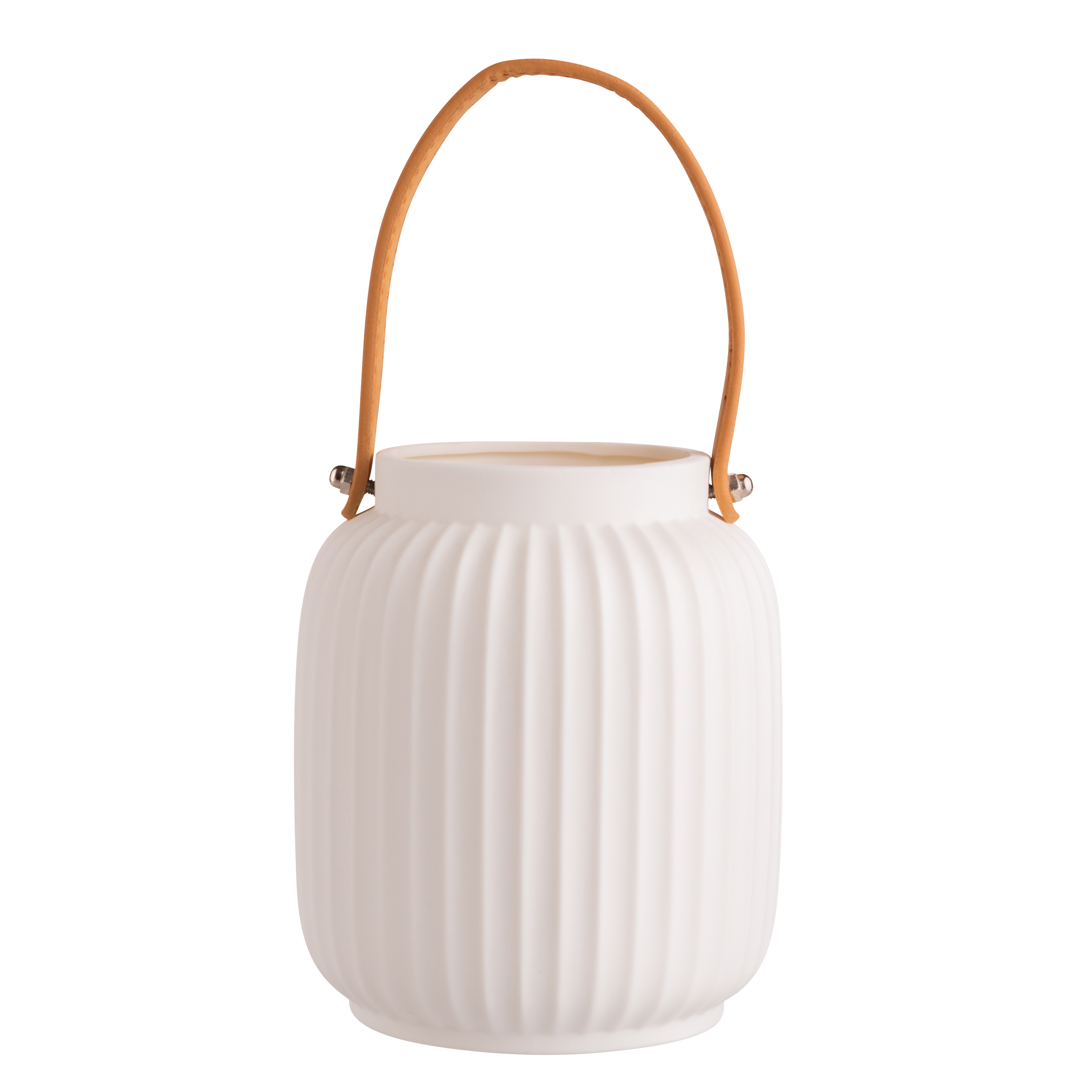 Latarenka LED ceramiczna z uchwytem wys. 15.5 cm biała